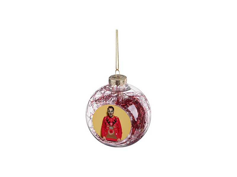 8cm Plastic Christmas Ball Ornament w/ Red String (Clear) (SDC8-RD) D-7