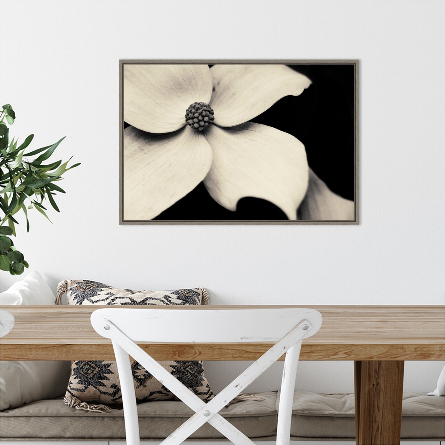 Dogwood Flower by Gary Horsfall 23-in. W x 16-in. H. Canvas Wall Art Print Framed in Grey