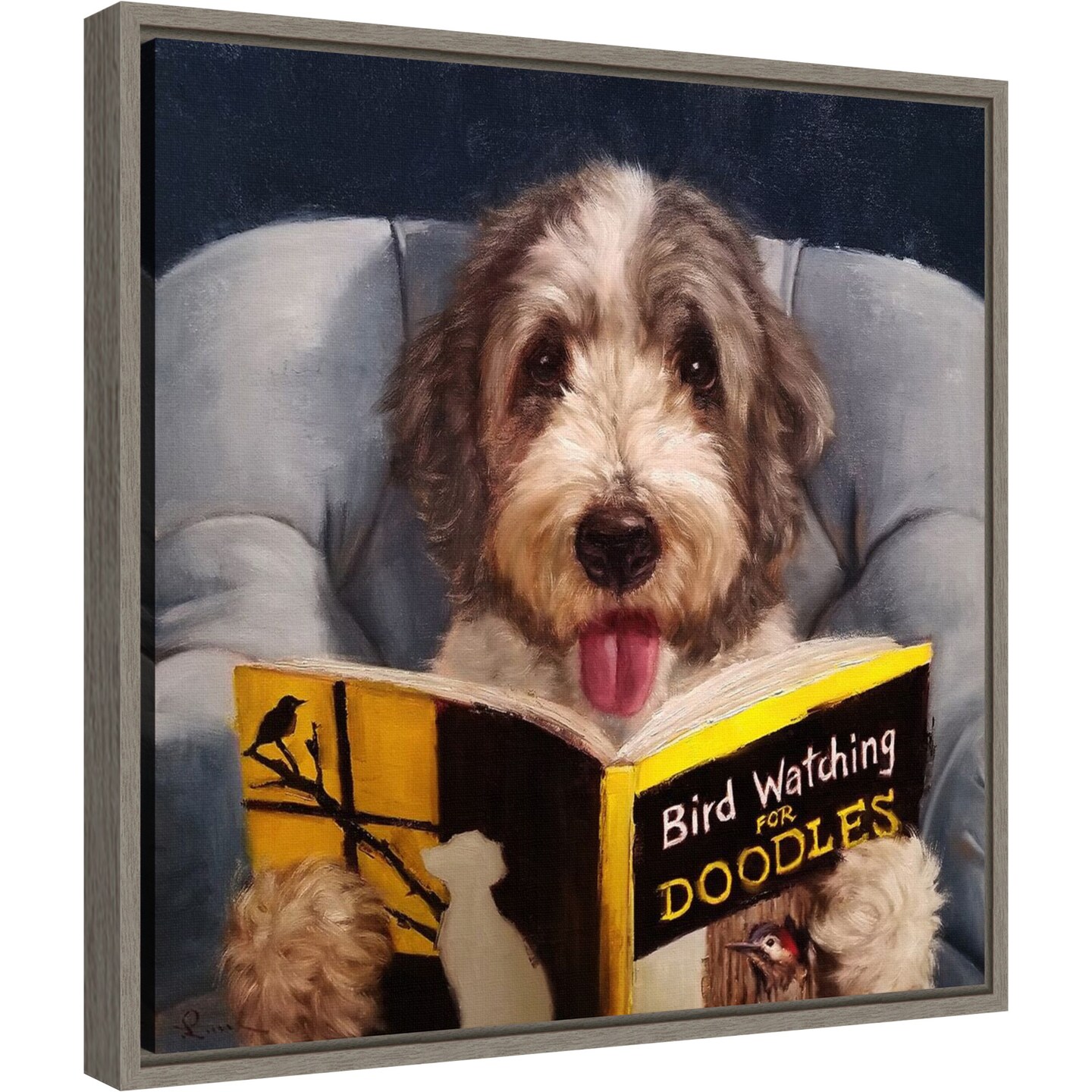 Ornithology For Doodles (Dog) by Lucia Heffernan 16-in. W x 16-in. H. Canvas Wall Art Print Framed in Grey