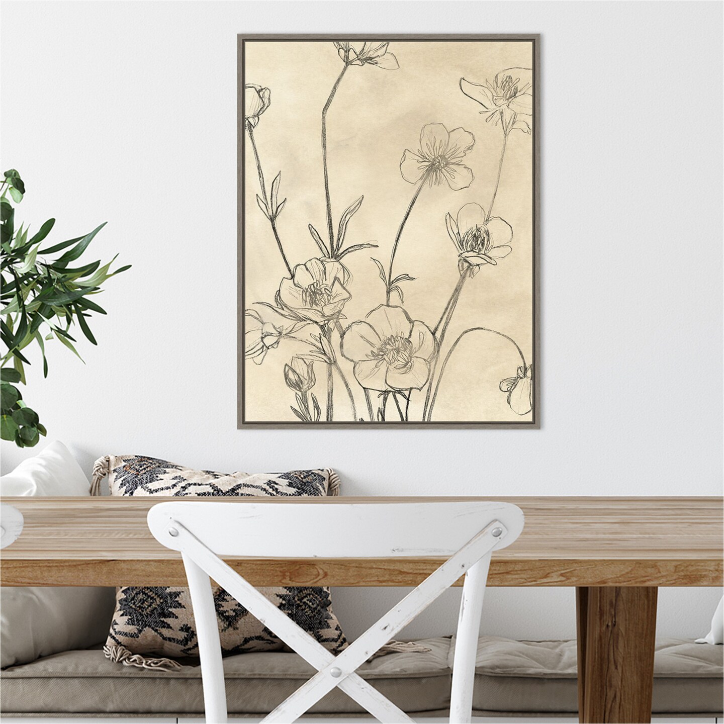 Vintage Wildflowers I by June Erica Vess 18-in. W x 24-in. H. Canvas Wall Art Print Framed in Grey
