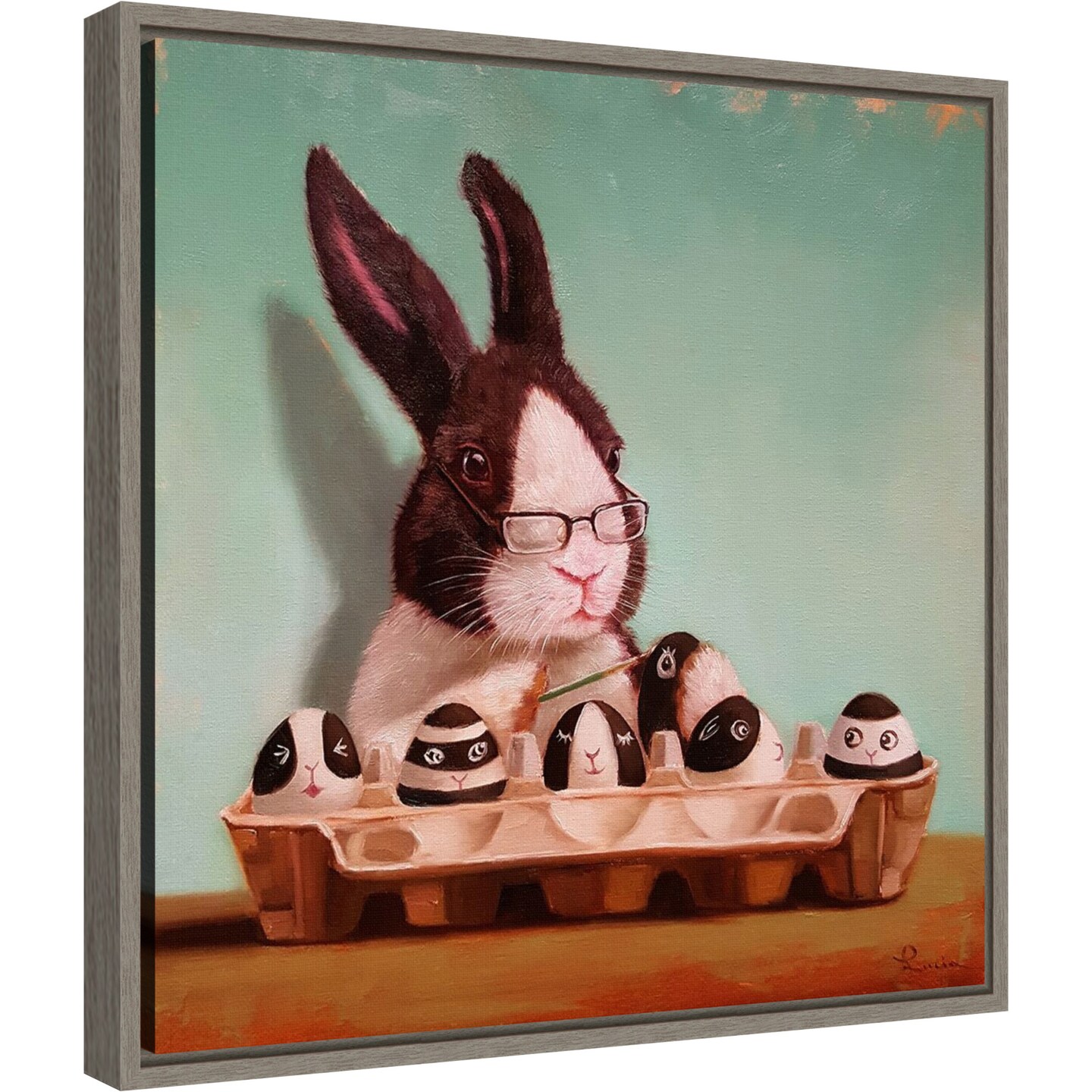 Going Dutch (Rabbit) by Lucia Heffernan 16-in. W x 16-in. H. Canvas Wall Art Print Framed in Grey