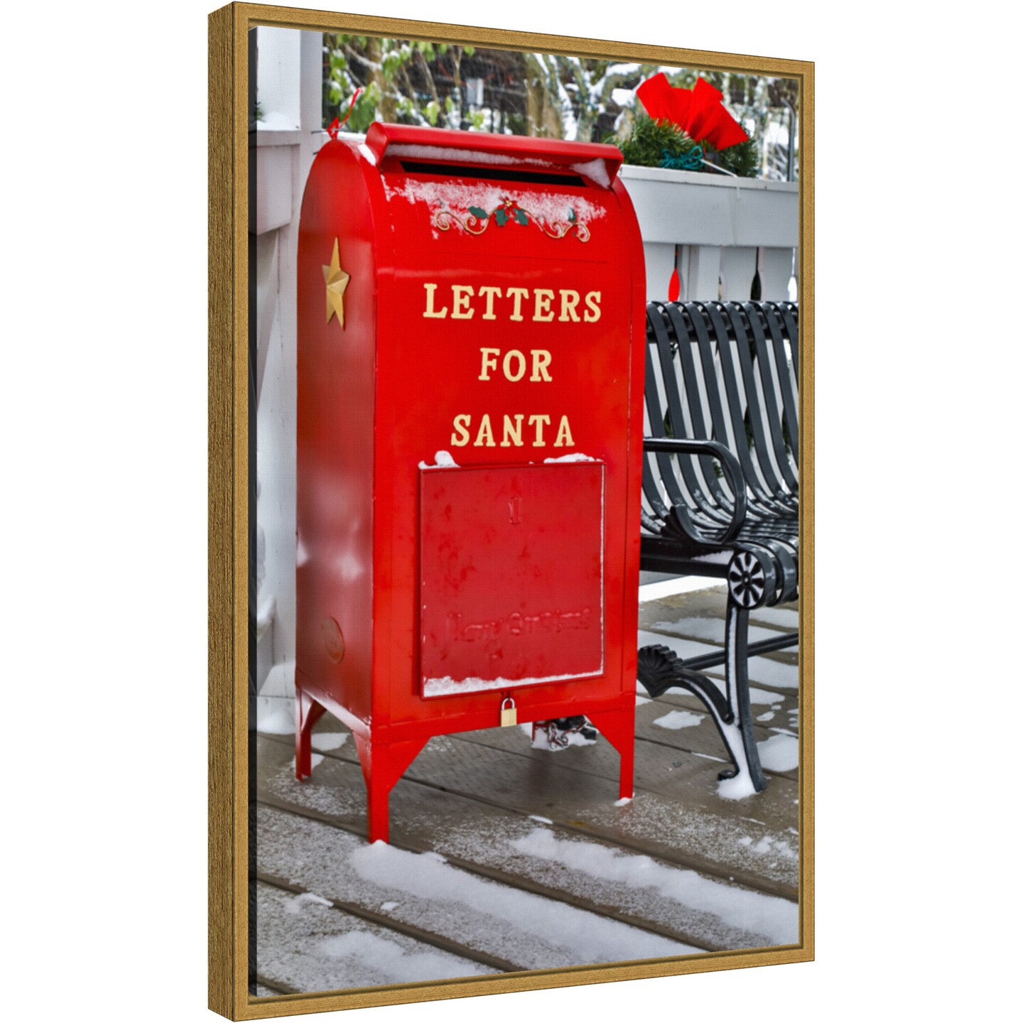 Letters for Santa Red Mailbox with Snow by Darrell Gulin Danita Delimont 16-in. W x 23-in. H. Canvas Wall Art Print Framed in Gold