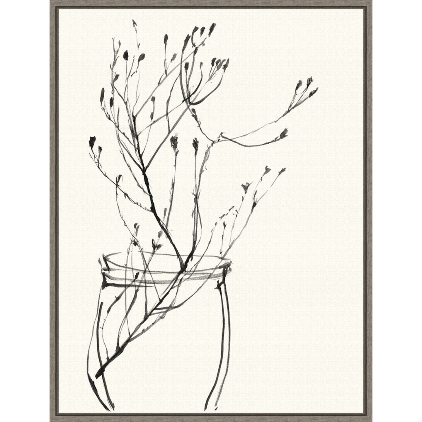 Naive Flower Sketch VI by Jennifer Goldberger 18-in. W x 24-in. H. Canvas Wall Art Print Framed in Grey