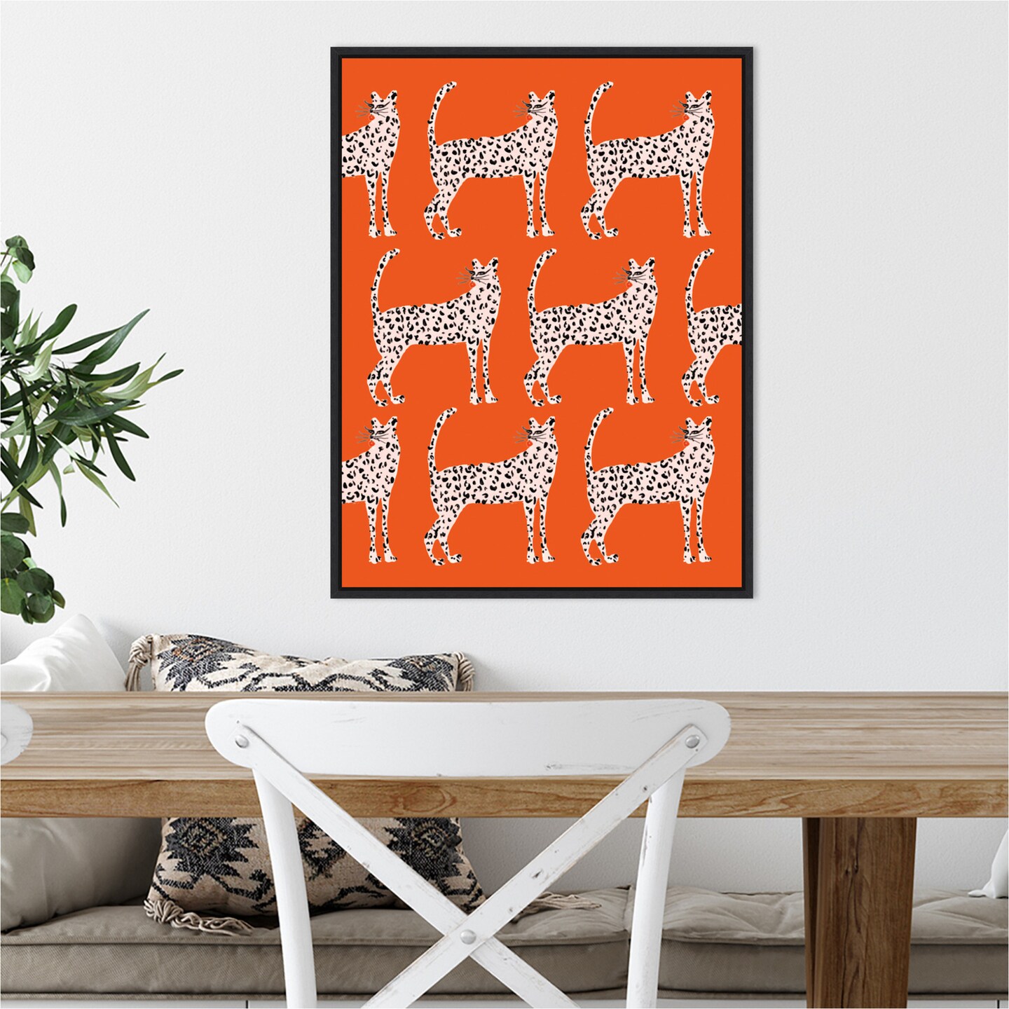 Sassy Pink Cheetahs by Kendra Dandy 18-in. W x 24-in. H. Canvas Wall Art Print Framed in Black