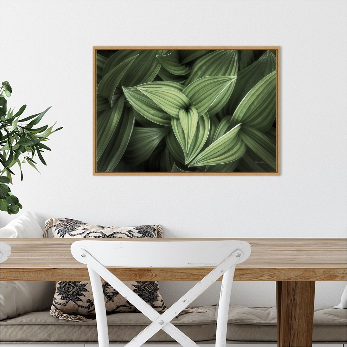 Corn Lily Green Leaves II by Alan Majchrowicz 23-in. W x 16-in. H. Canvas Wall Art Print Framed in Natural
