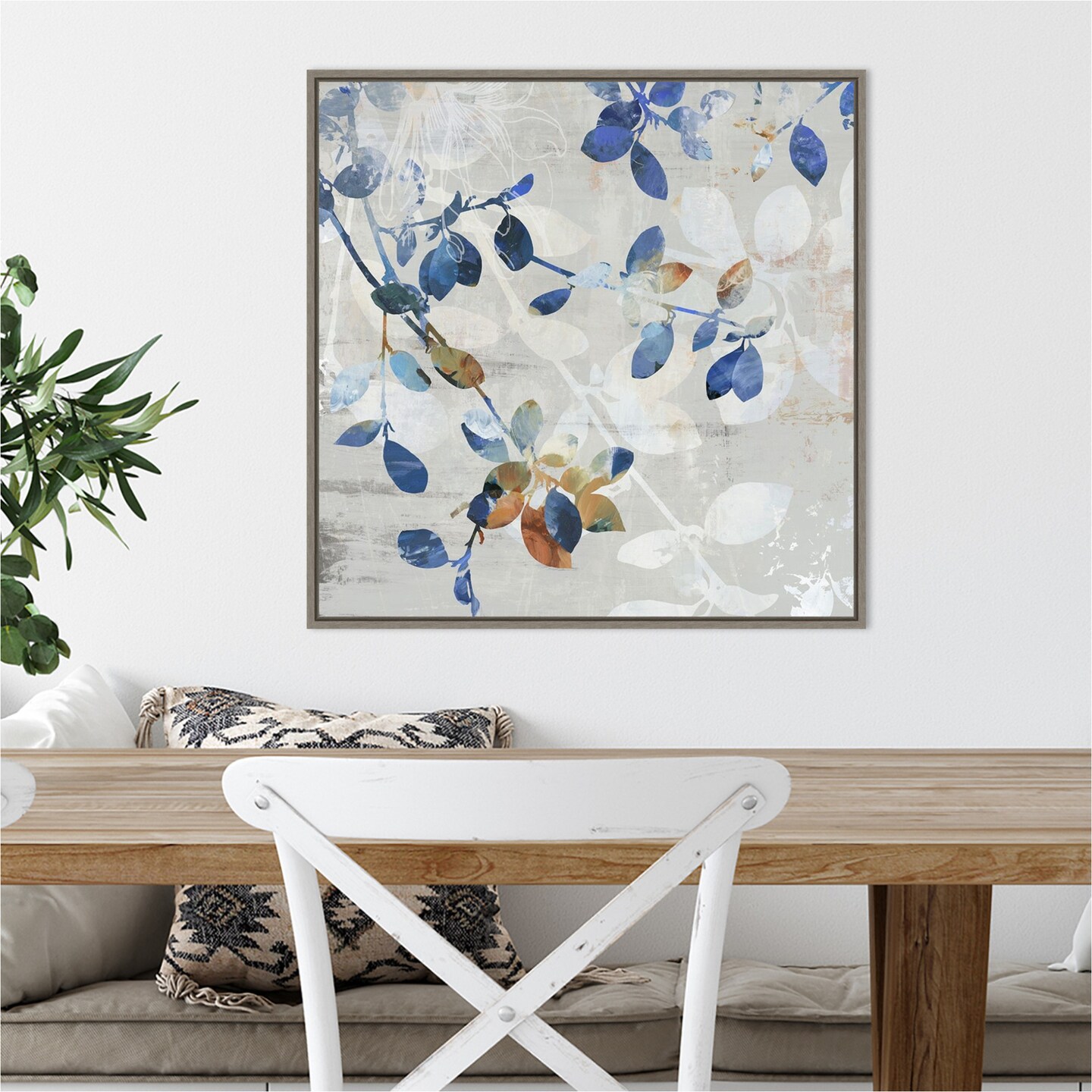 Golden Blue II by Asia Jensen 22-in. W x 22-in. H. Canvas Wall Art Print Framed in Grey