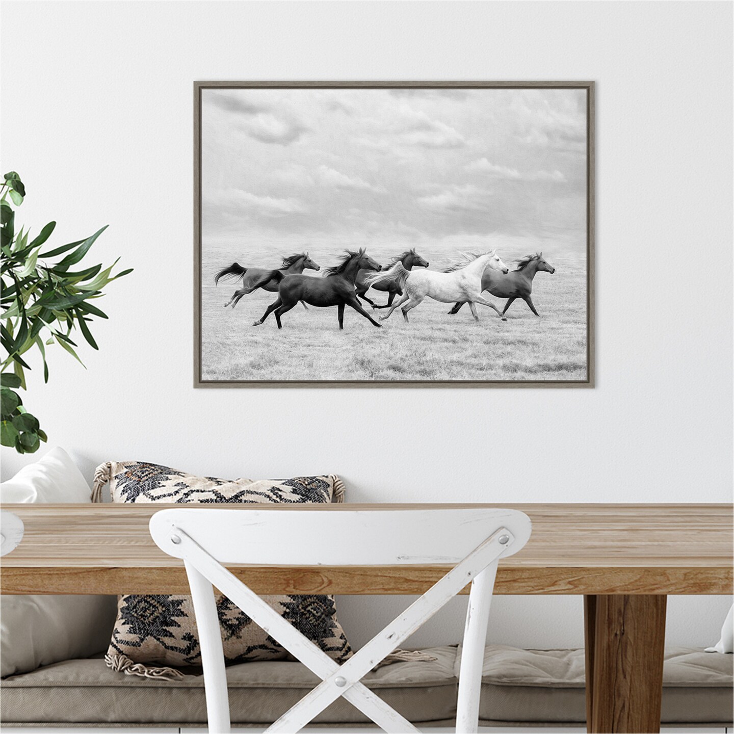 Horse Run I by PHBurchett 24-in. W x 18-in. H. Canvas Wall Art Print Framed in Grey