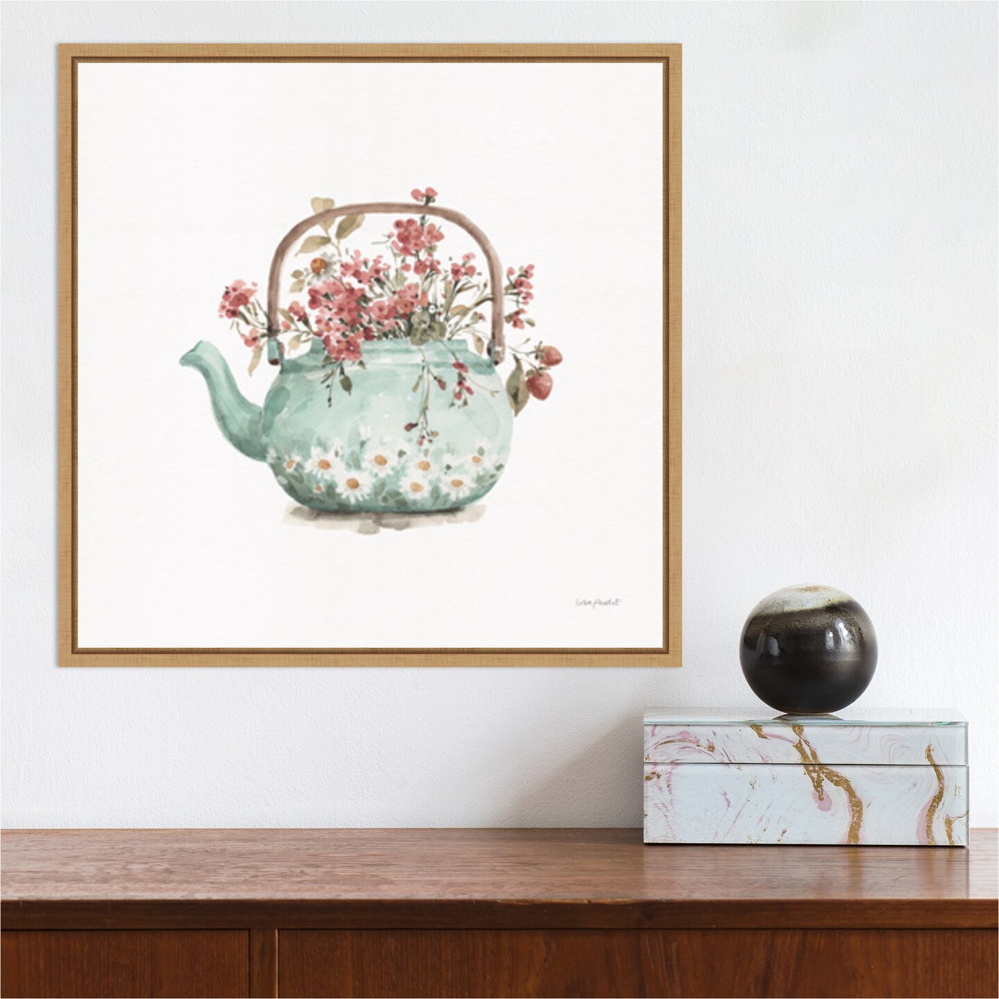 Garden Tea 03 by Lisa Audit 16-in. W x 16-in. H. Canvas Wall Art Print Framed in Natural