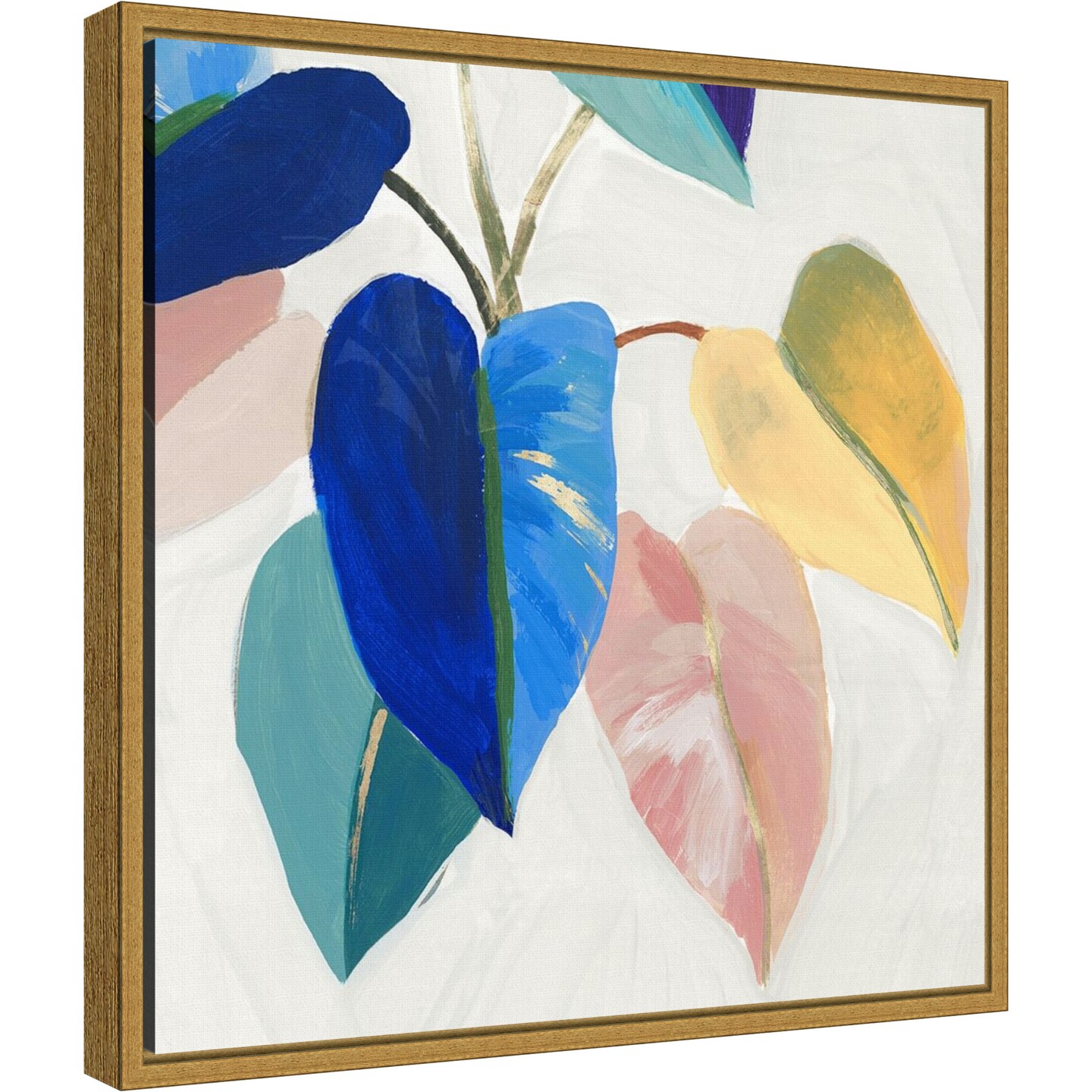 Bright Mood I (Leaves) by Isabelle Z 16-in. W x 16-in. H. Canvas Wall Art Print Framed in Gold