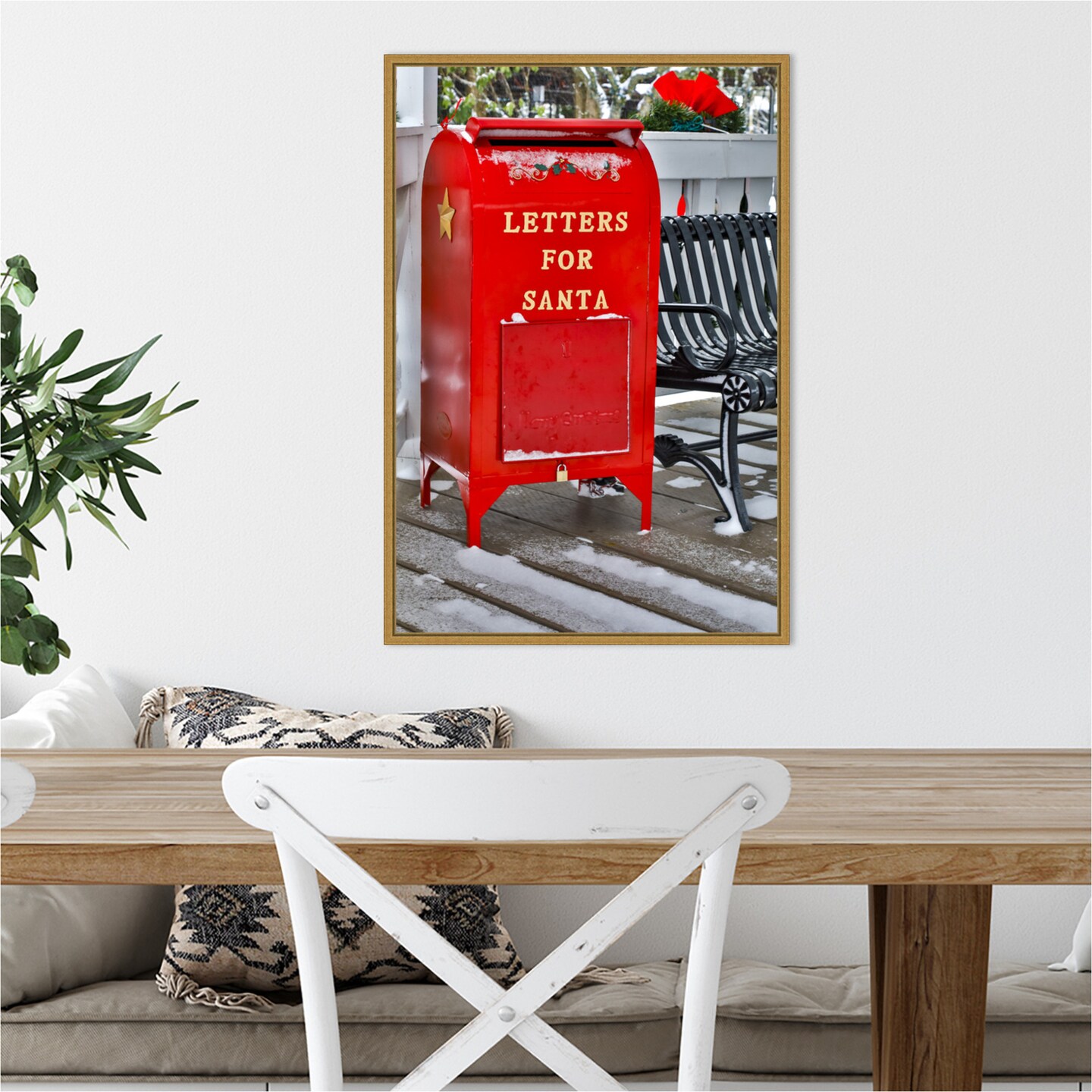 Letters for Santa Red Mailbox with Snow by Darrell Gulin Danita Delimont 16-in. W x 23-in. H. Canvas Wall Art Print Framed in Gold