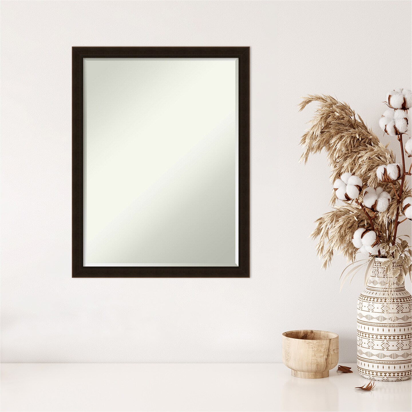 Petite Bevel Wood Wall Mirror, Espresso Brown Frame
