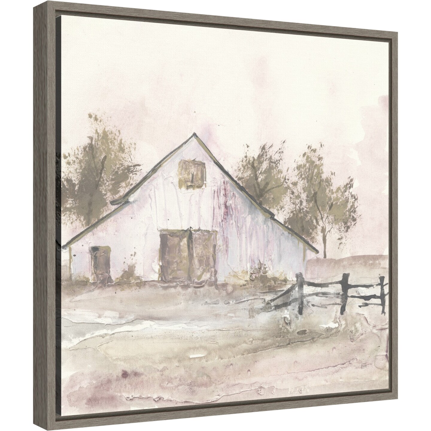 White Barn II by Chris Paschke 16-in. W x 16-in. H. Canvas Wall Art Print Framed in Grey