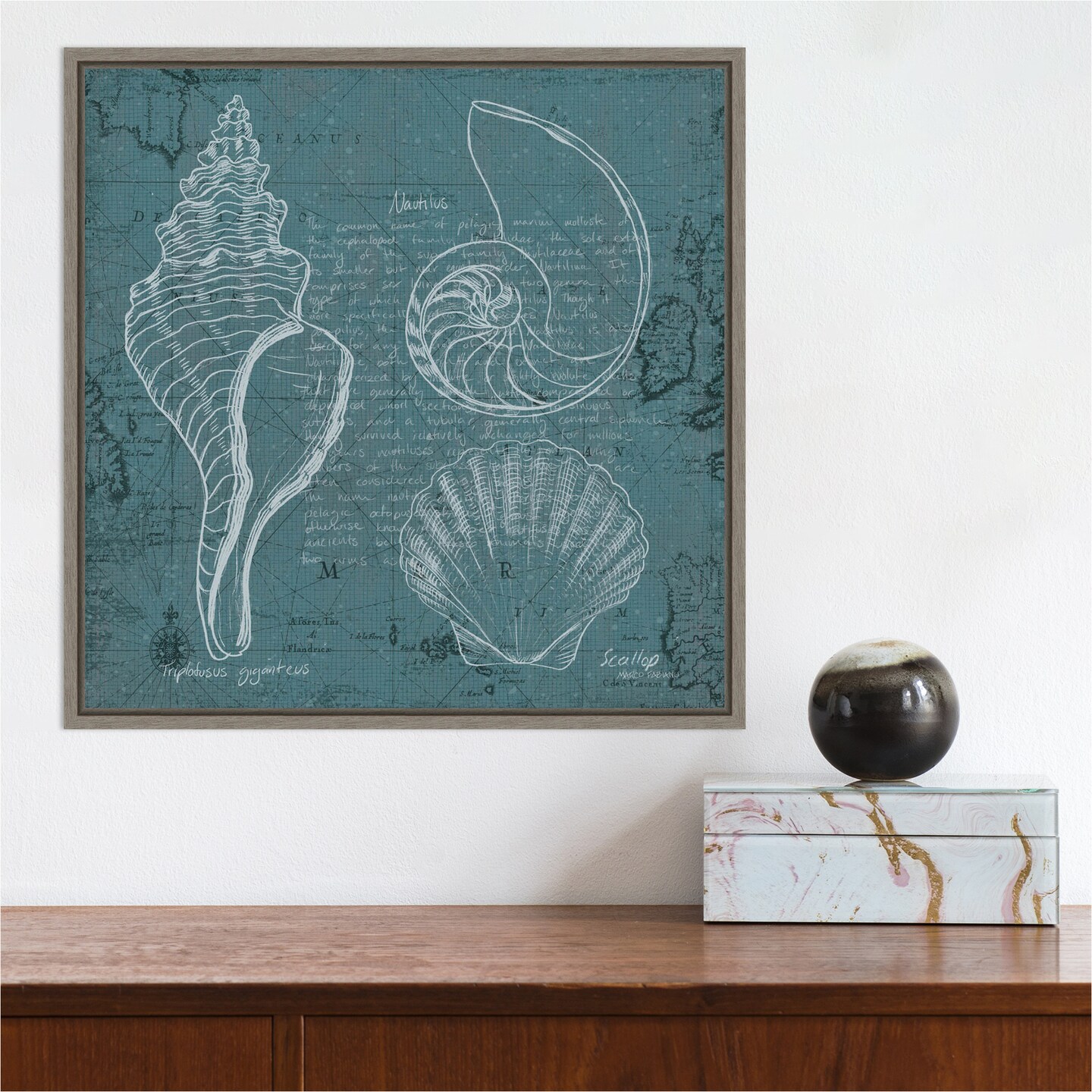 Coastal Blueprint I by Marco Fabiano 16-in. W x 16-in. H. Canvas Wall Art Print Framed in Grey
