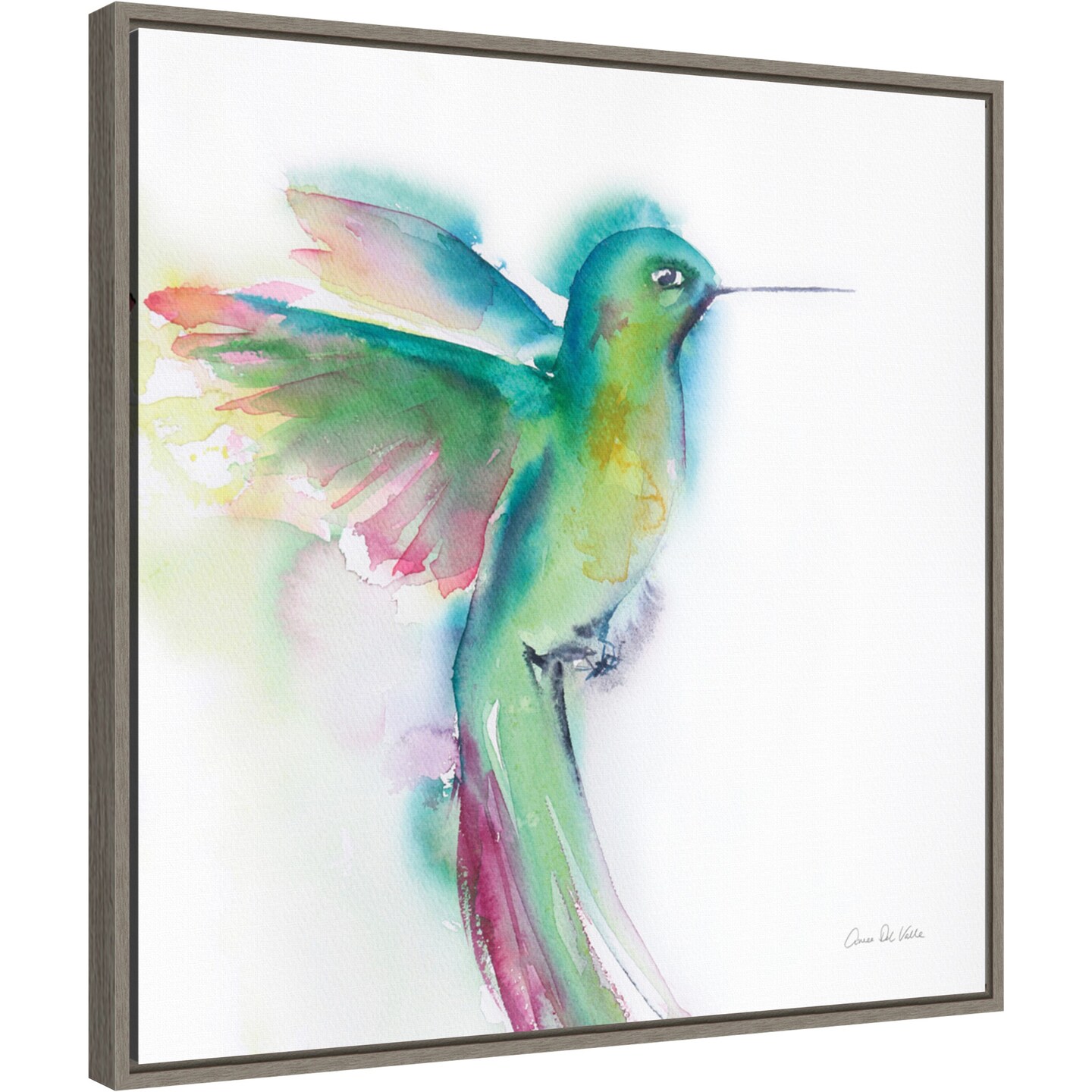 Hummingbirds II by Aimee Del Valle 22-in. W x 22-in. H. Canvas Wall Art Print Framed in Grey