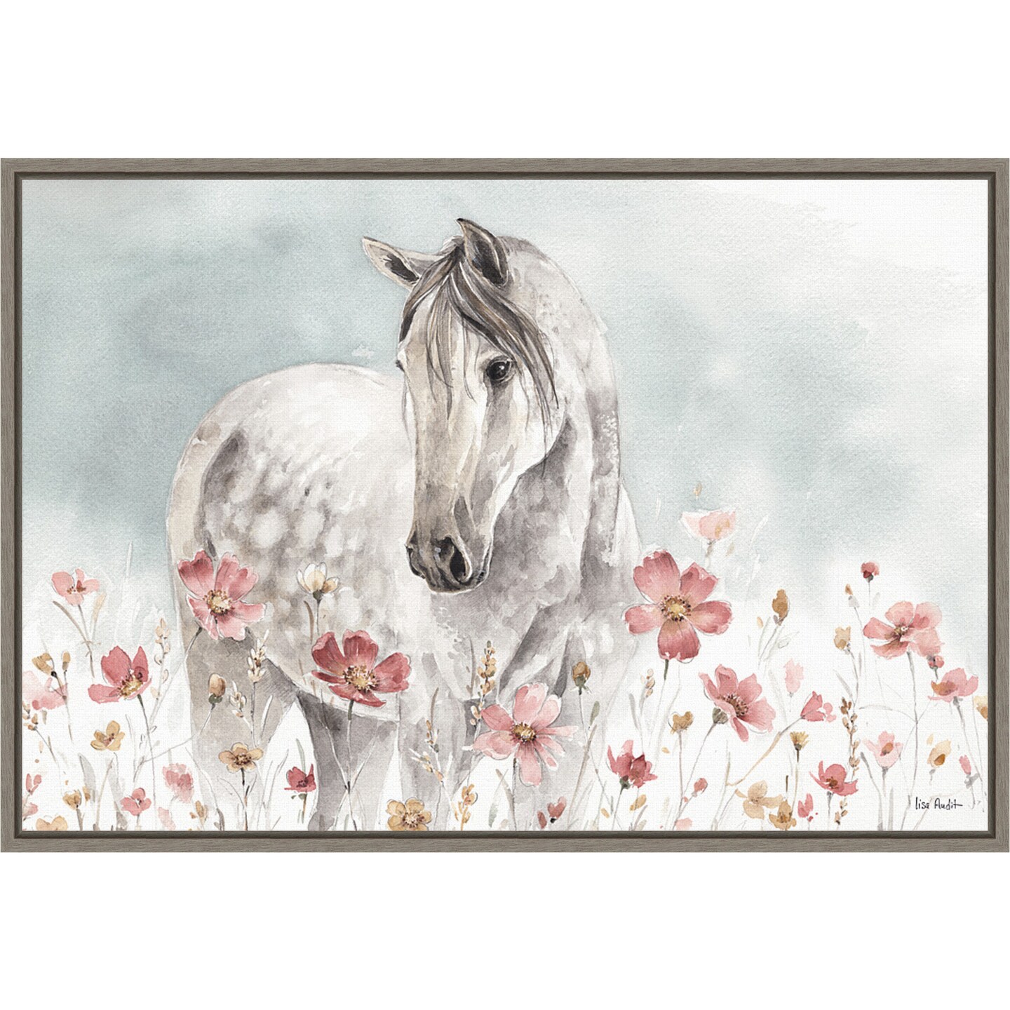 Wild Horses I by Lisa Audit 23-in. W x 16-in. H. Canvas Wall Art Print Framed in Grey