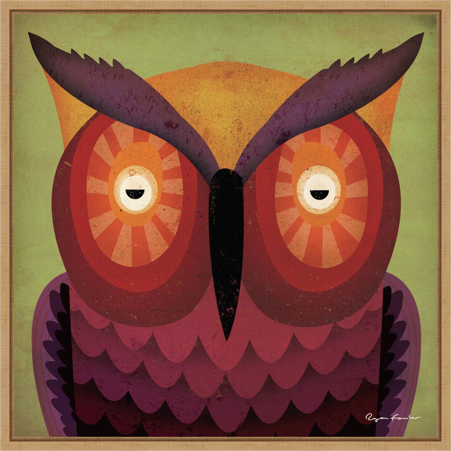Owl by Ryan Fowler 16-in. W x 16-in. H. Canvas Wall Art Print Framed in Natural