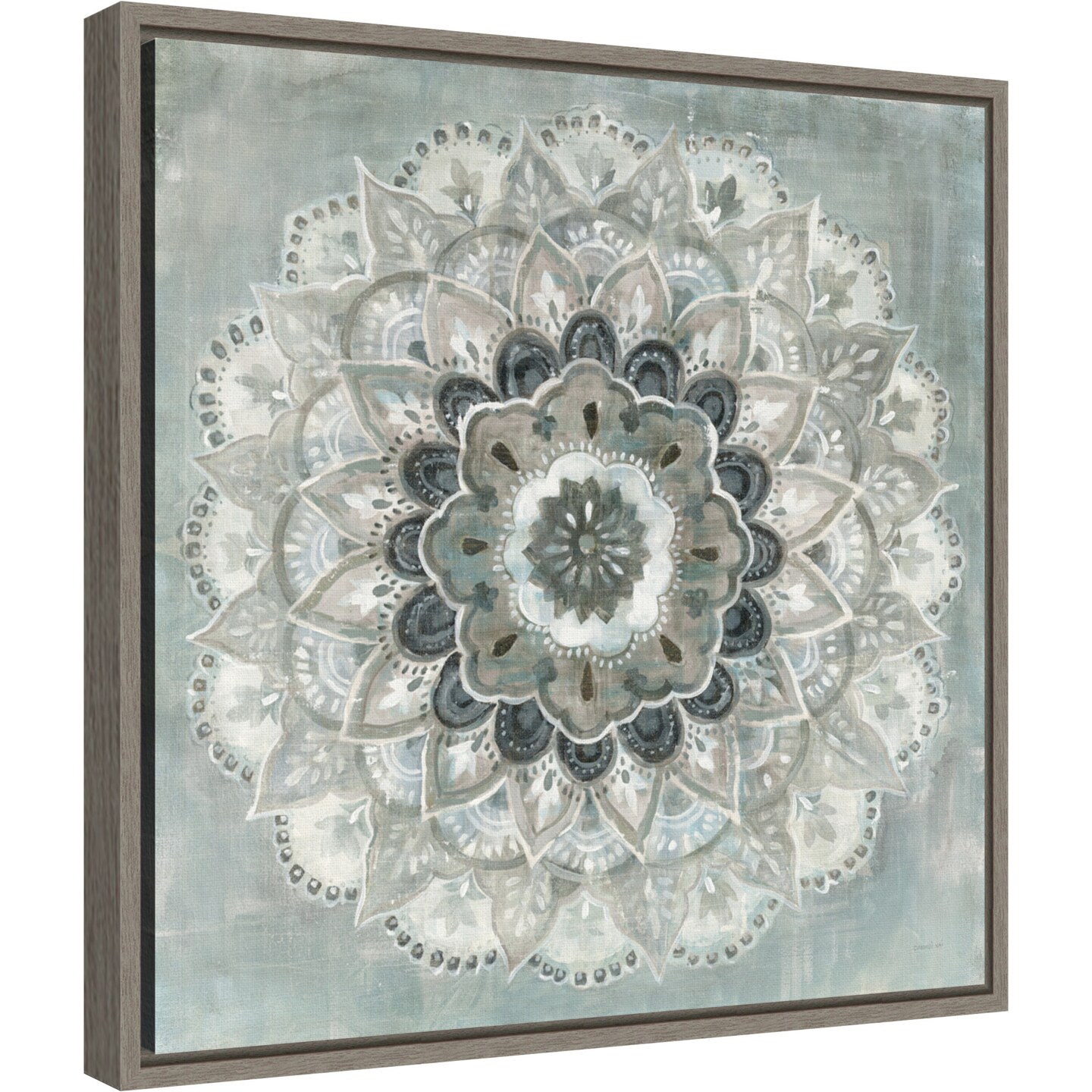 Sunburst Neutral (Mandala) by Danhui Nai Canvas Wall Art Print Framed in Grey