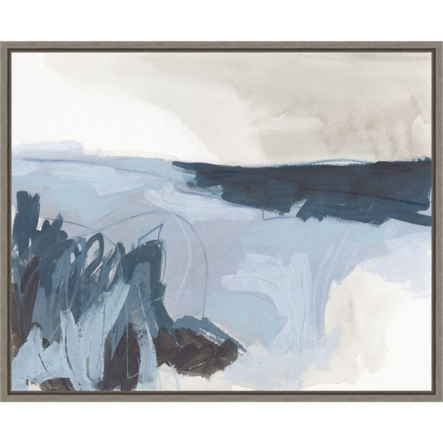 Sea Shading II (Beach) by June Erica Vess 20-in. W x 16-in. H. Canvas Wall Art Print Framed in Grey