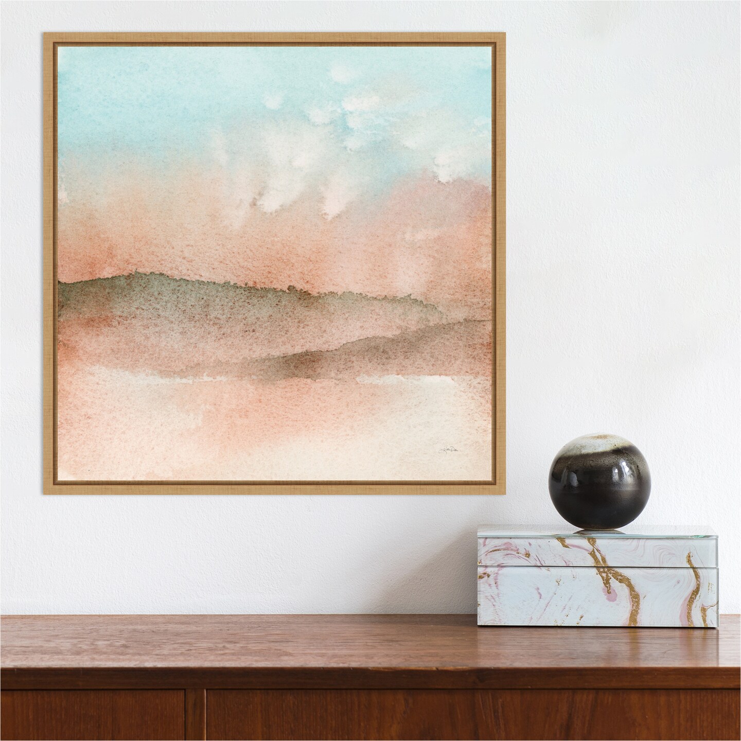 Desert Landscape I by Katrina Pete 16-in. W x 16-in. H. Canvas Wall Art Print Framed in Natural