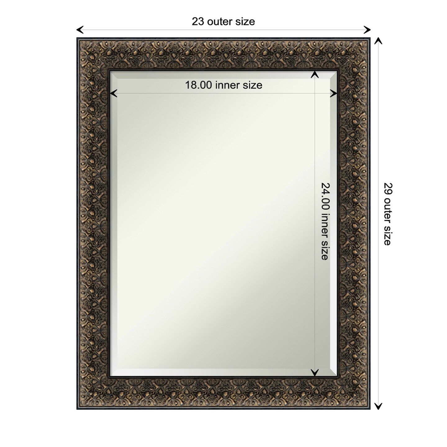 Beveled Wood Bathroom Wall Mirror, Intaglio Embossed Black Frame