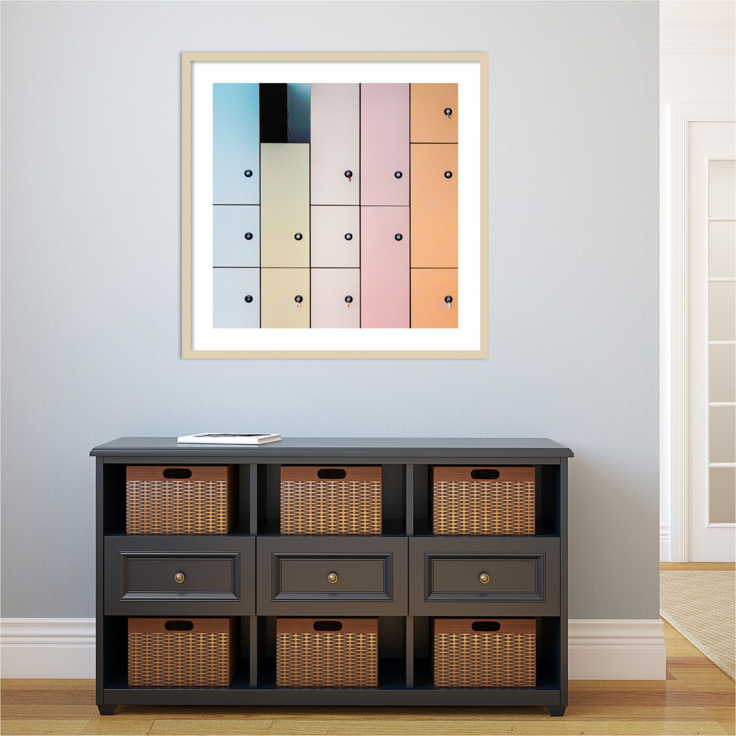 Pastel Lockers by Luc Vangindertael (laGrange) Wood Framed Wall Art Print