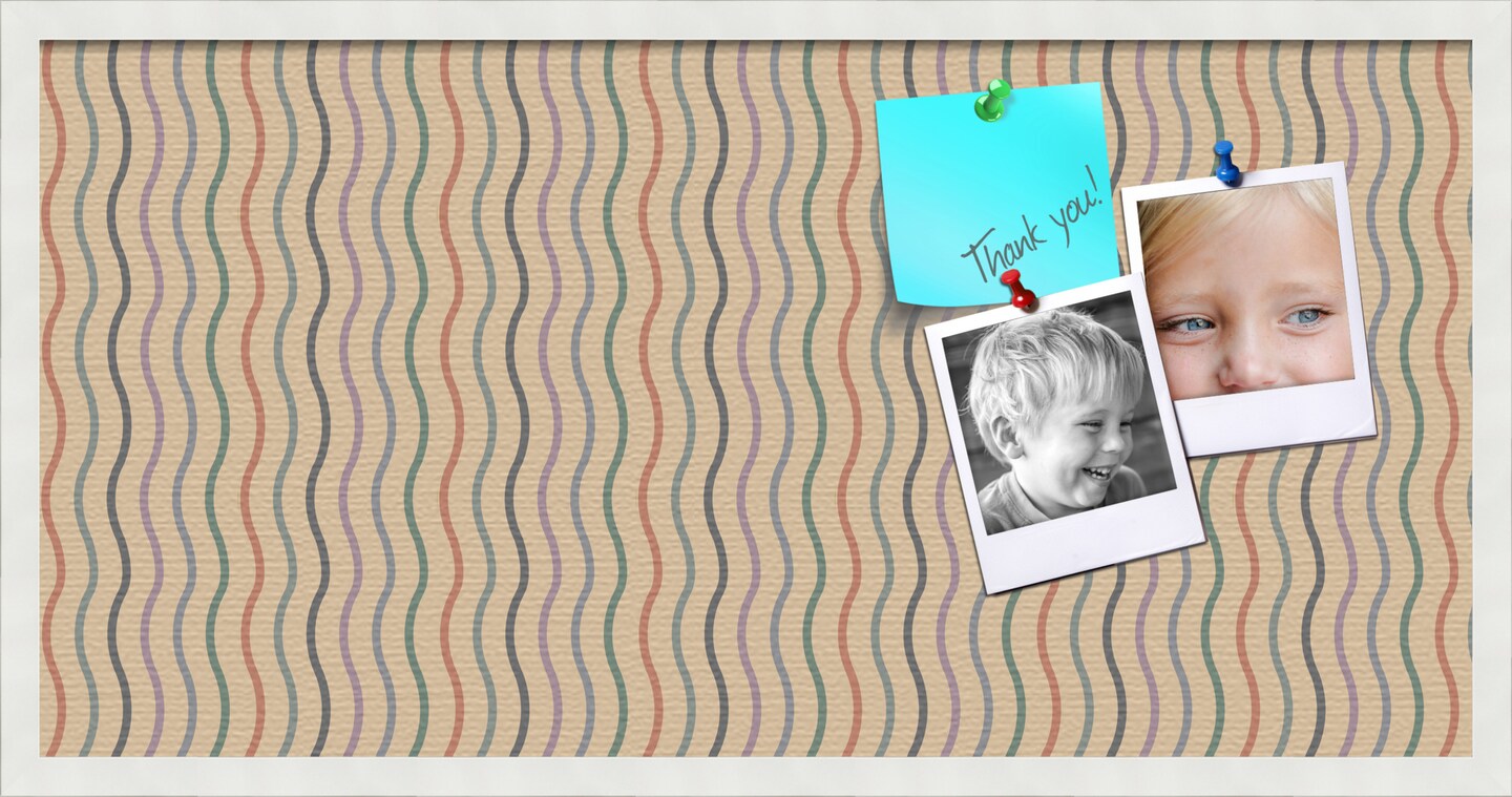 PinPix Custom Bulletin Board Multi Color Waves Poster Board Has a Fabric Style Canvas Finish, Framed in Satin White Frame, by ArtToFrames (PinPix-565)