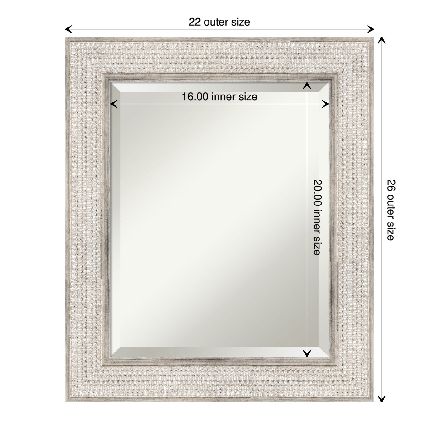 Beveled Wood Bathroom Wall Mirror, Trellis Silver Frame