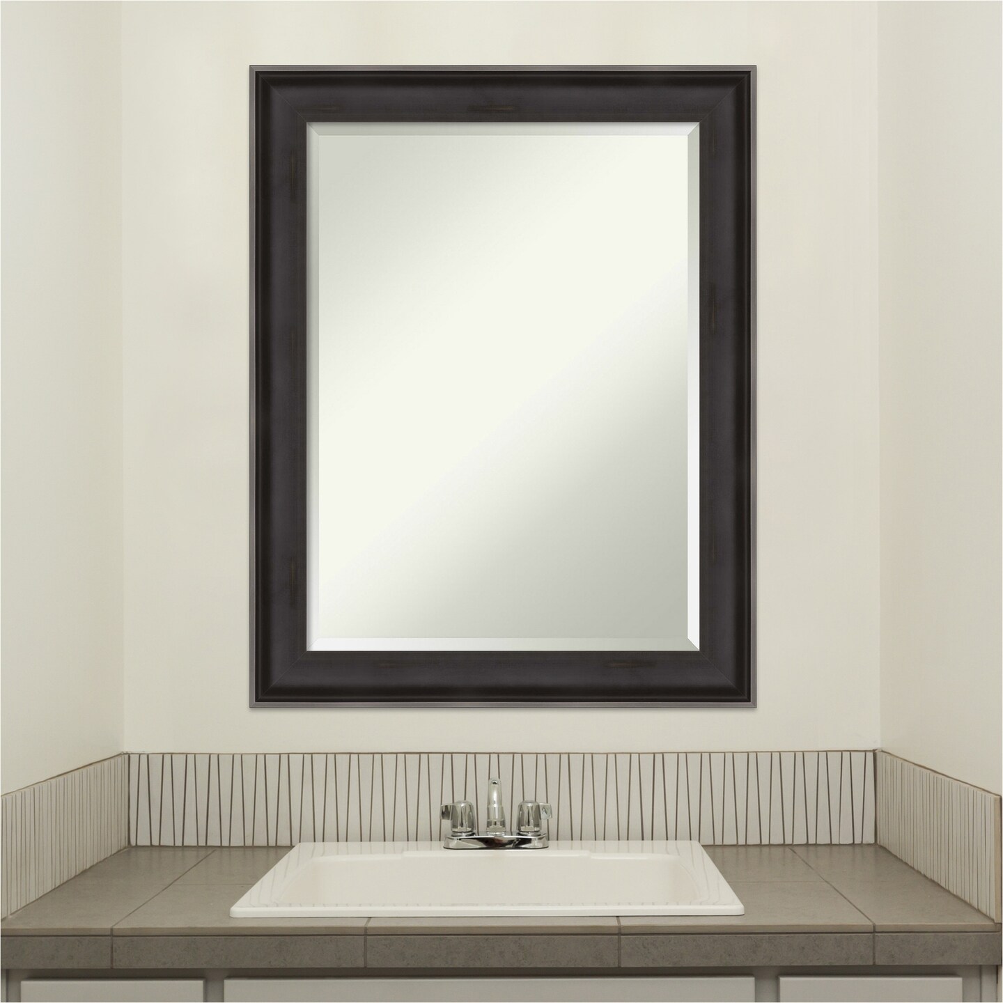 Beveled Wood Bathroom Wall Mirror, Allure Charcoal Frame