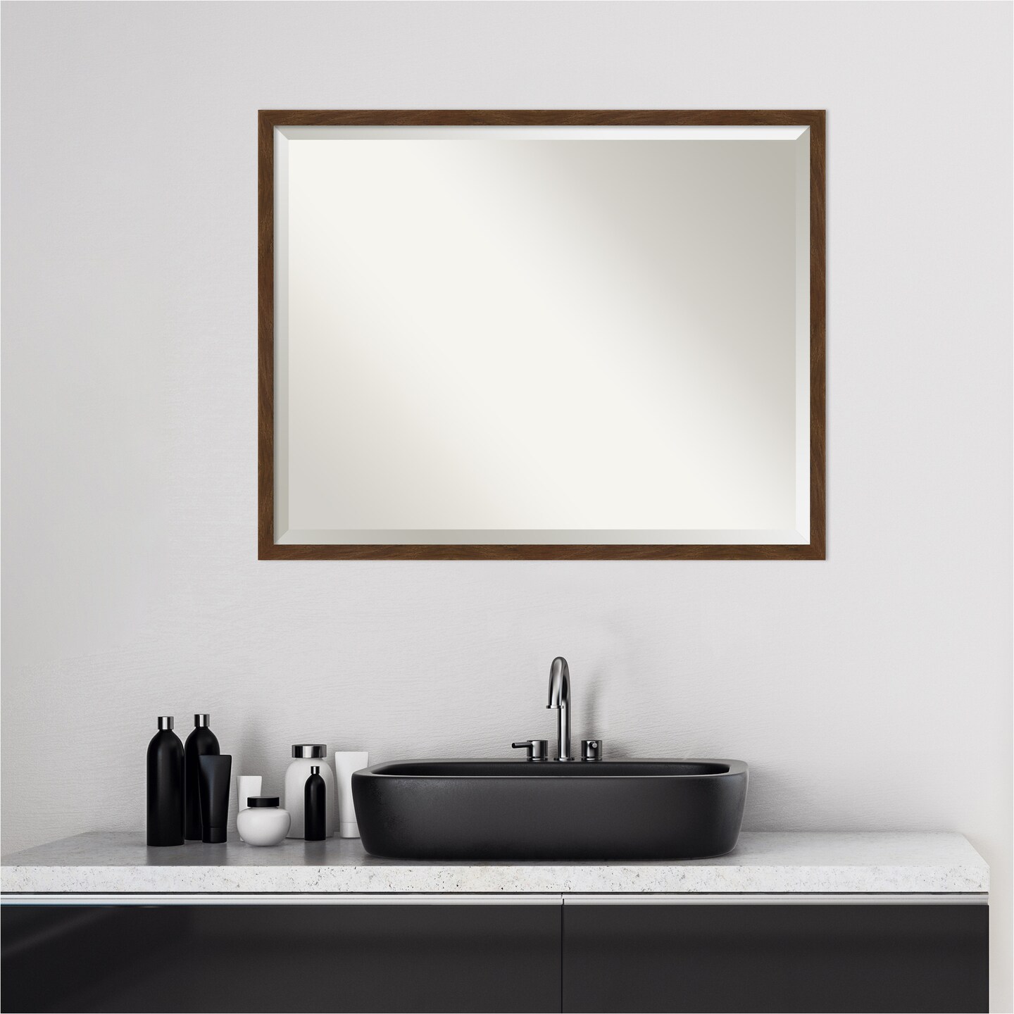 Beveled Wood Bathroom Wall Mirror, Carlisle Narrow Frame