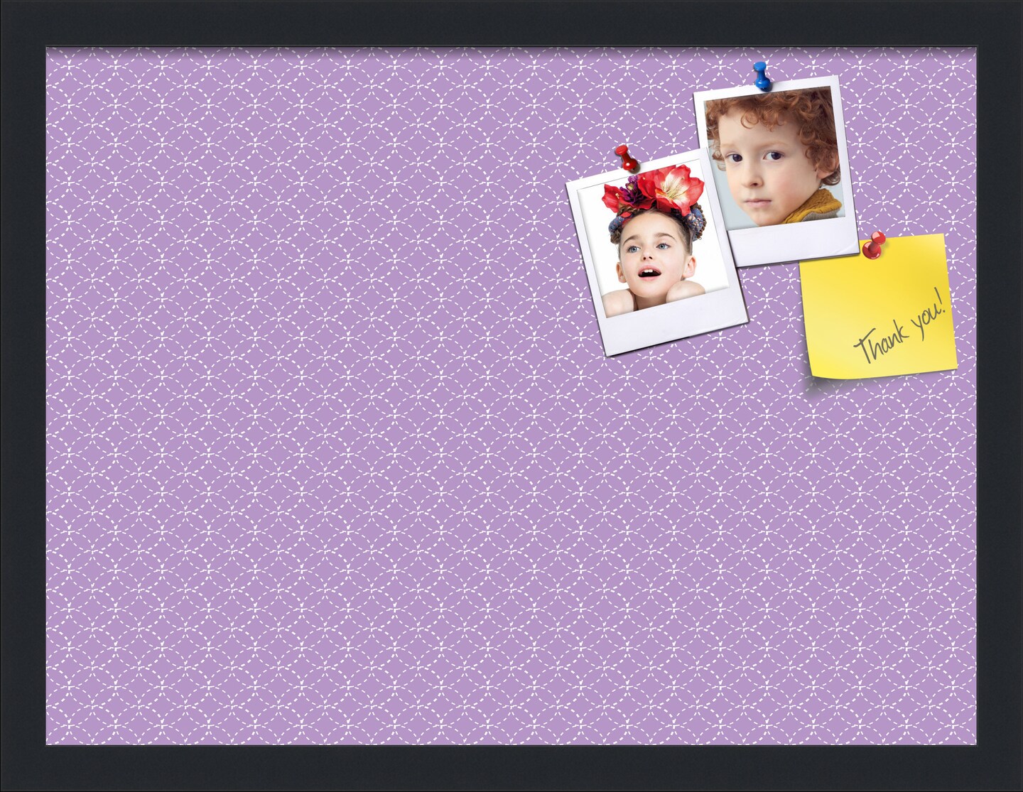 PinPix Custom Bulletin Board Purple Circles Poster Board Has a Fabric Style Canvas Finish, Framed in Satin Black, by ArtToFrames (PinPix-493)