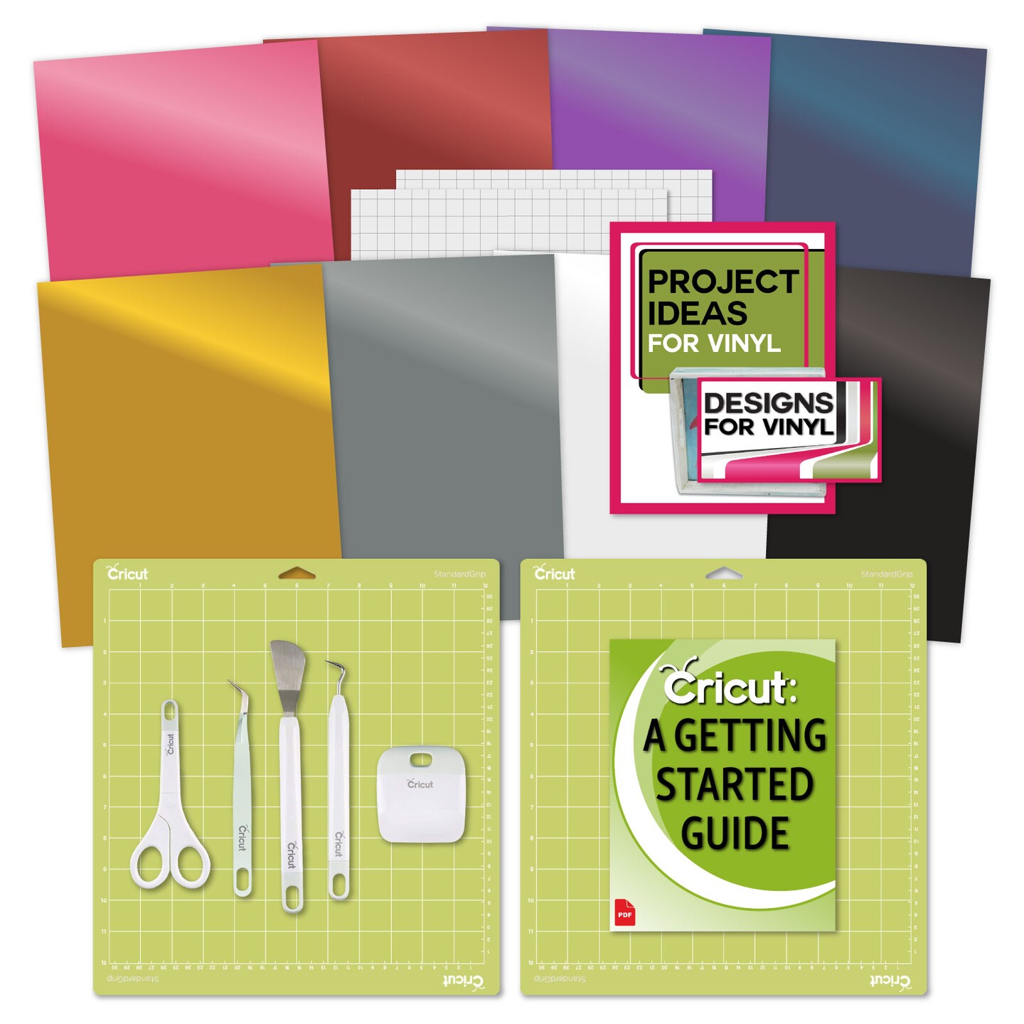 Cricut Machine Beginner Vinyl Bundle, Grip Mats, Tool Set, Premium