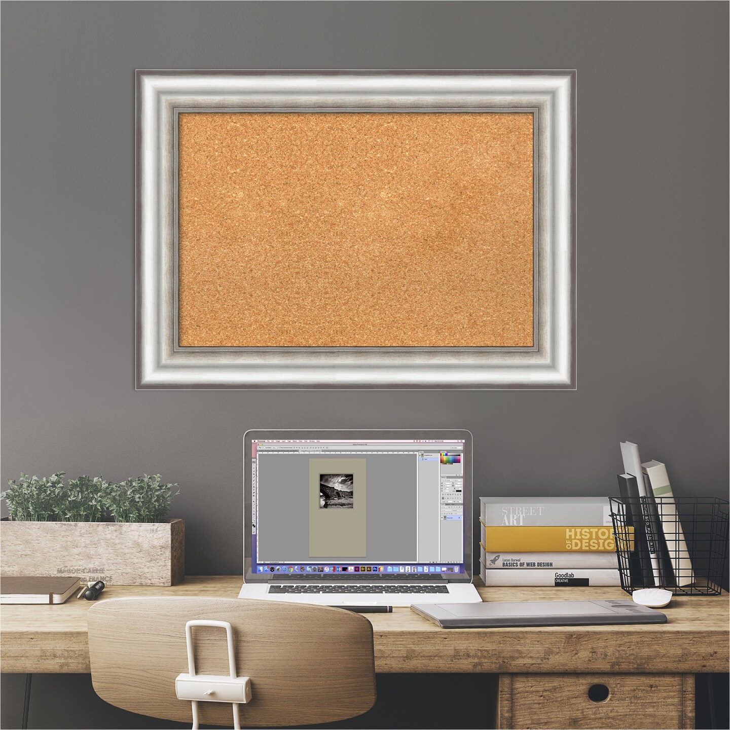 Cork Board, Salon Silver Frame - Bulletin Board, Organization Board, Pin Board