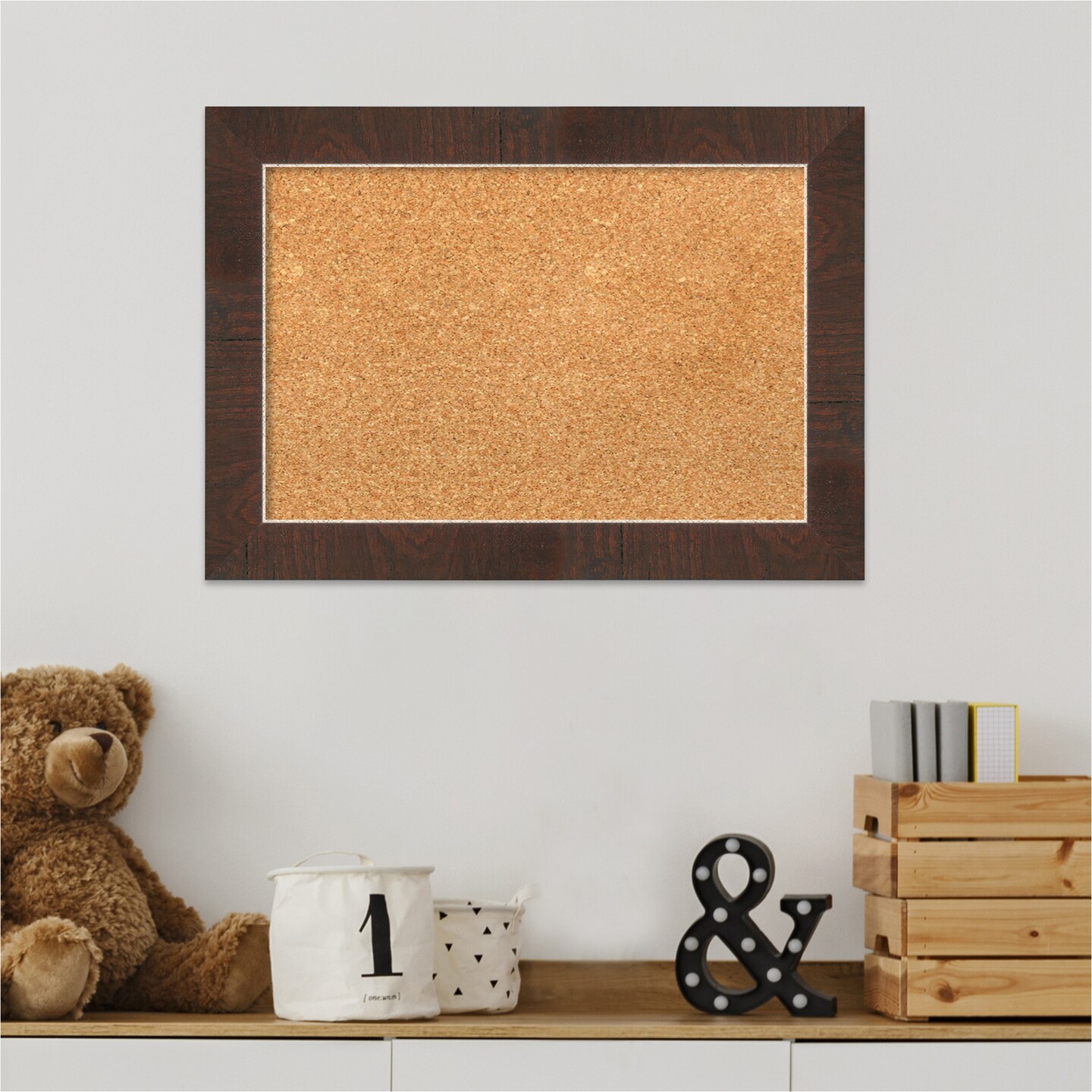 Cork Board, Wildwood Brown Narrow Frame - Bulletin Board, Organization Board, Pin Board