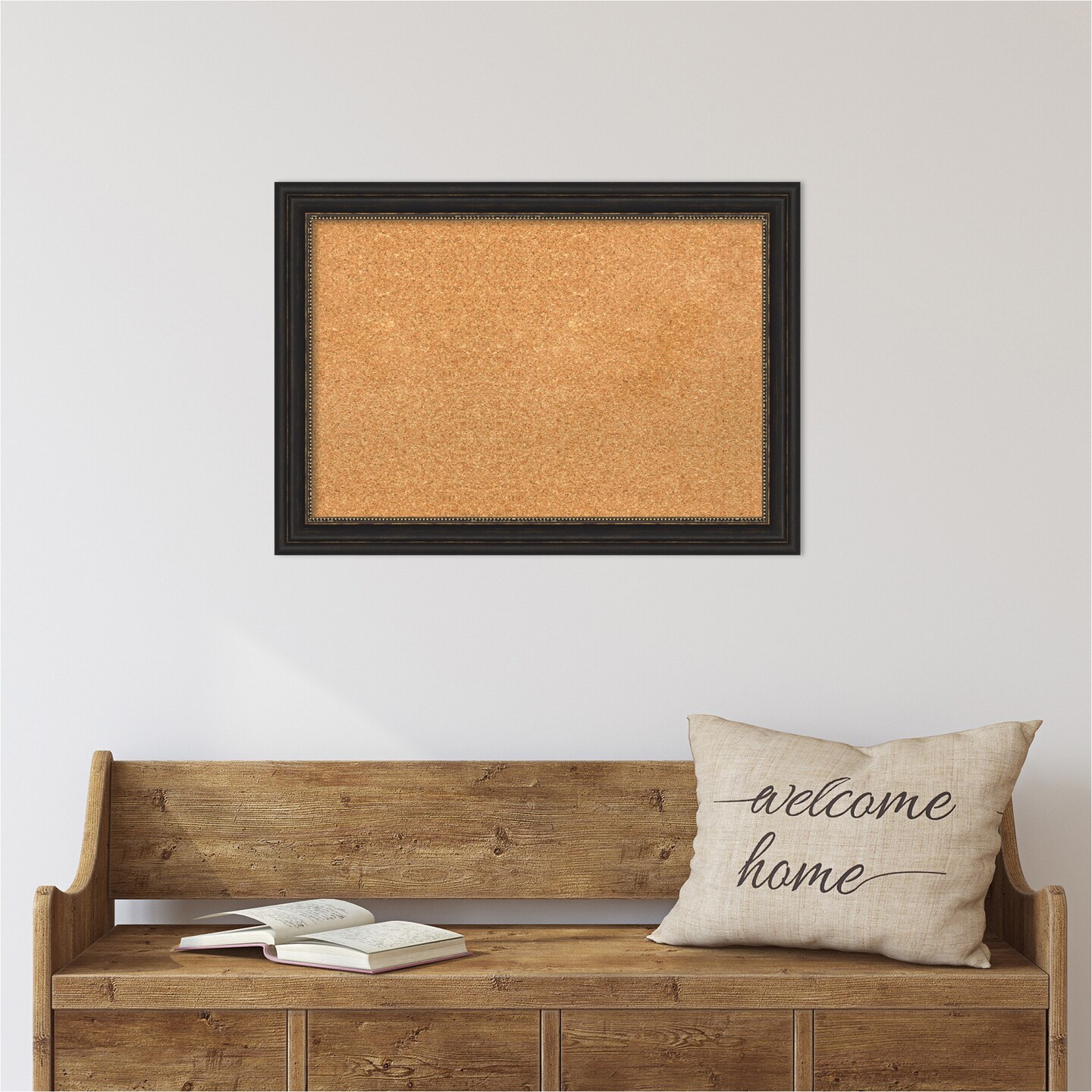 Cork Board, Accent Bronze Narrow Frame - Bulletin Board, Organization Board, Pin Board