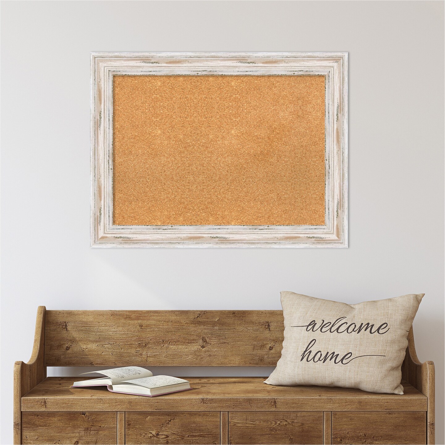 Cork Board, Alexandria White Wash Wood Frame - Bulletin Board, Organization Board, Pin Board