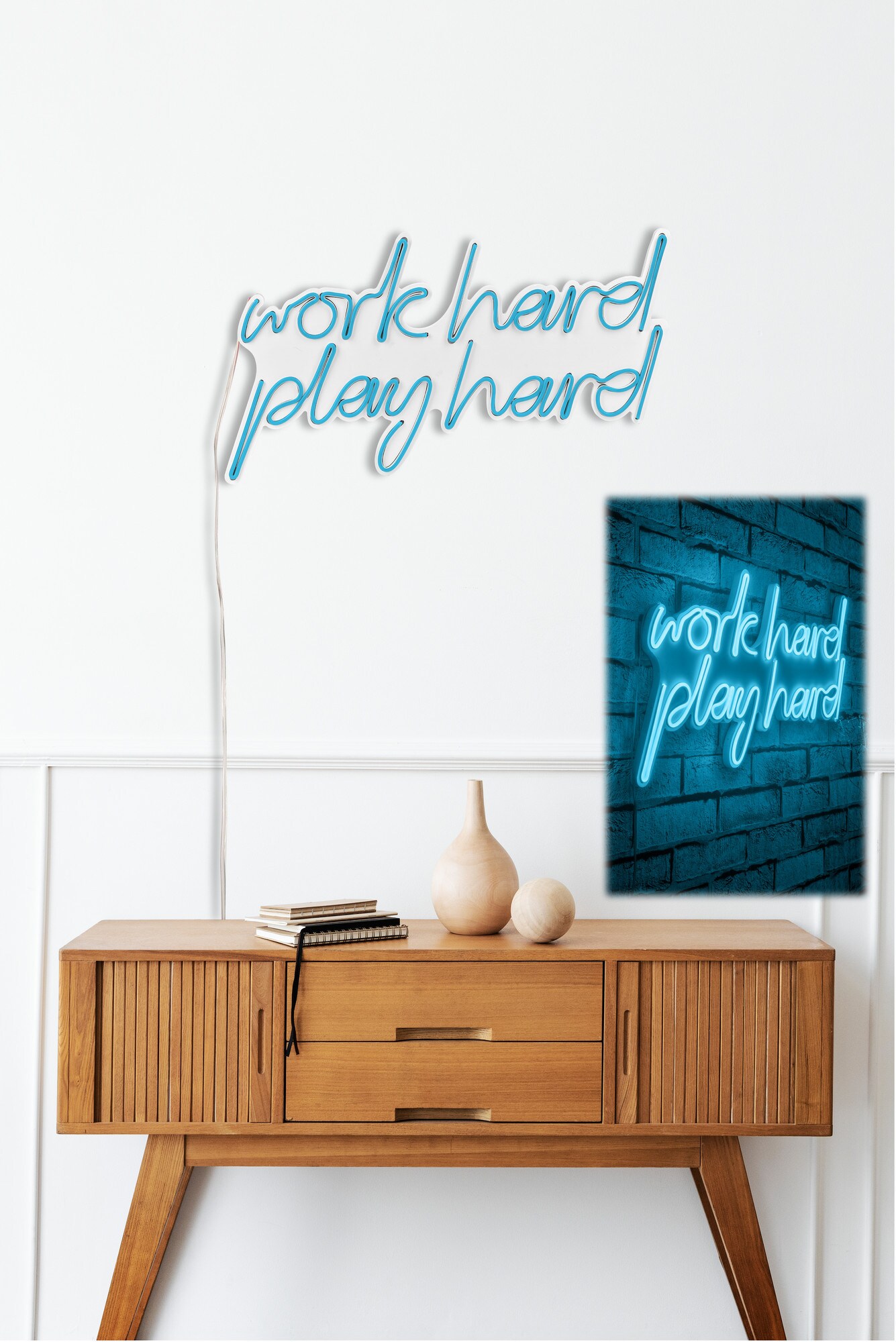 21.7&#x22; Novelty Work Hard Play Hard Led Neon Sign Wall D&#xE9;cor - Blue