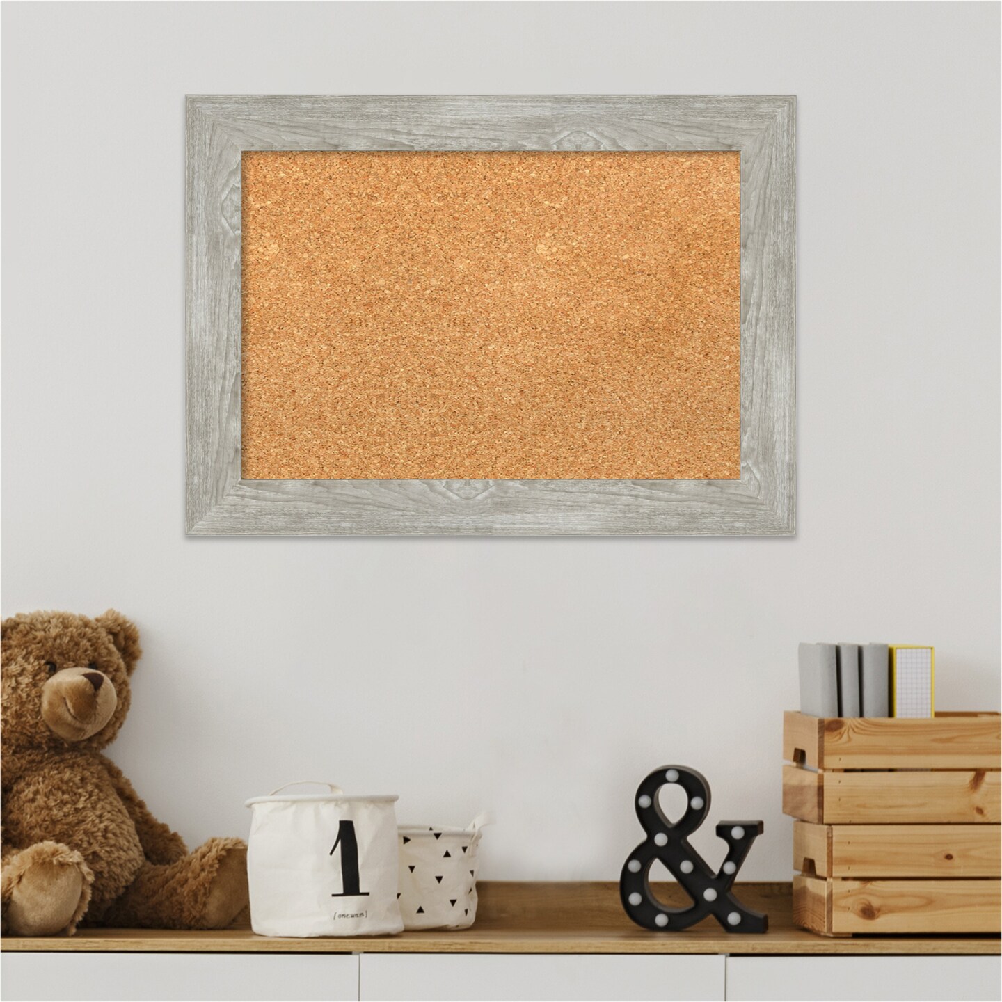 Cork Board, Dove Greywash Narrow Frame - Bulletin Board, Organization Board, Pin Board