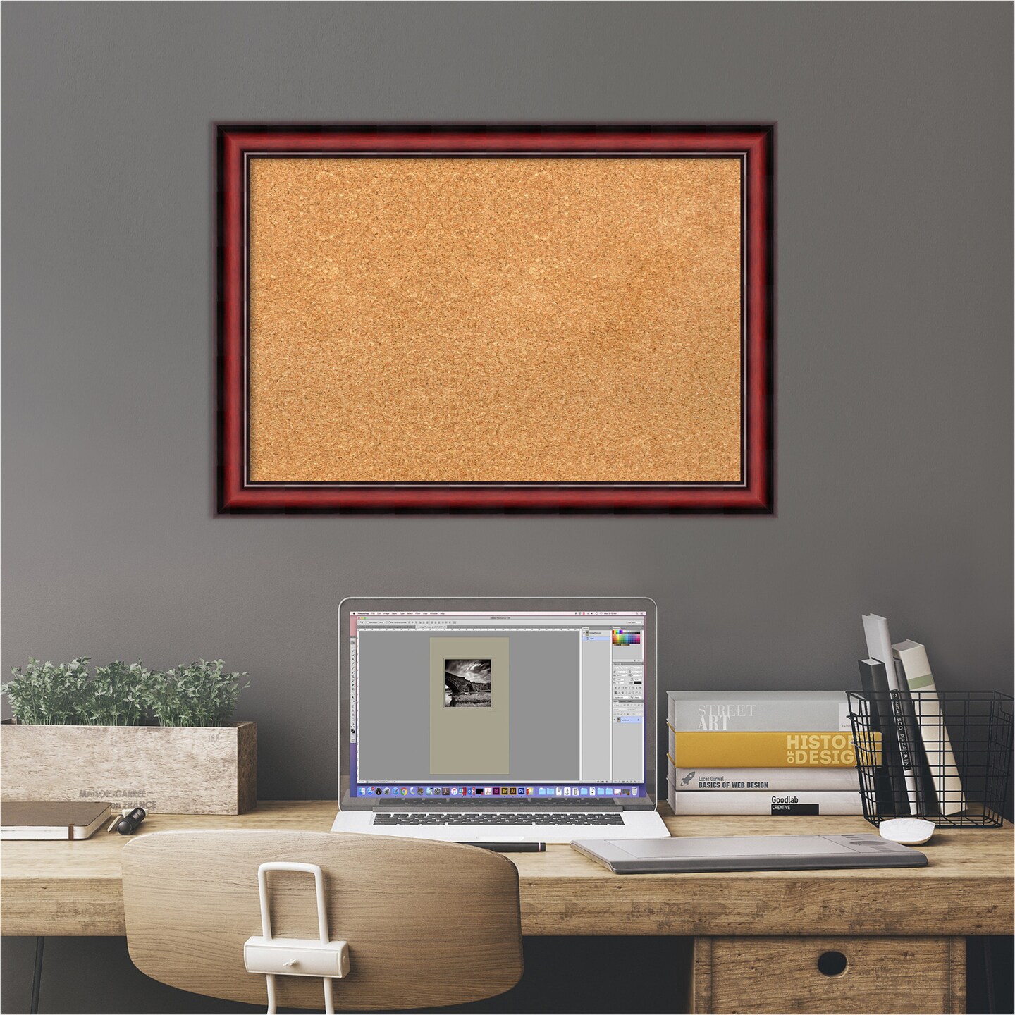 Cork Board, Rubino Cherry Scoop Wood Frame - Bulletin Board ...