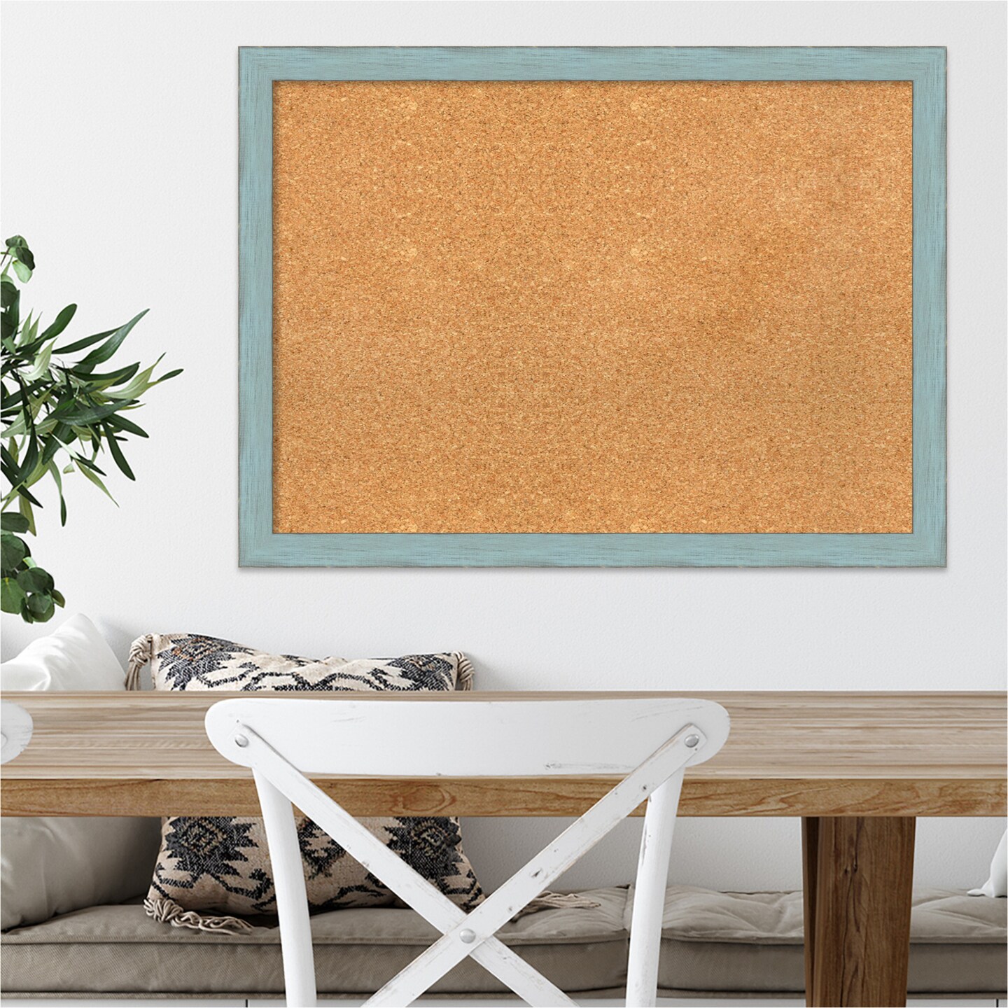 Cork Board, Sky Blue Rustic Wood Frame - Bulletin Board, Organization Board, Pin Board