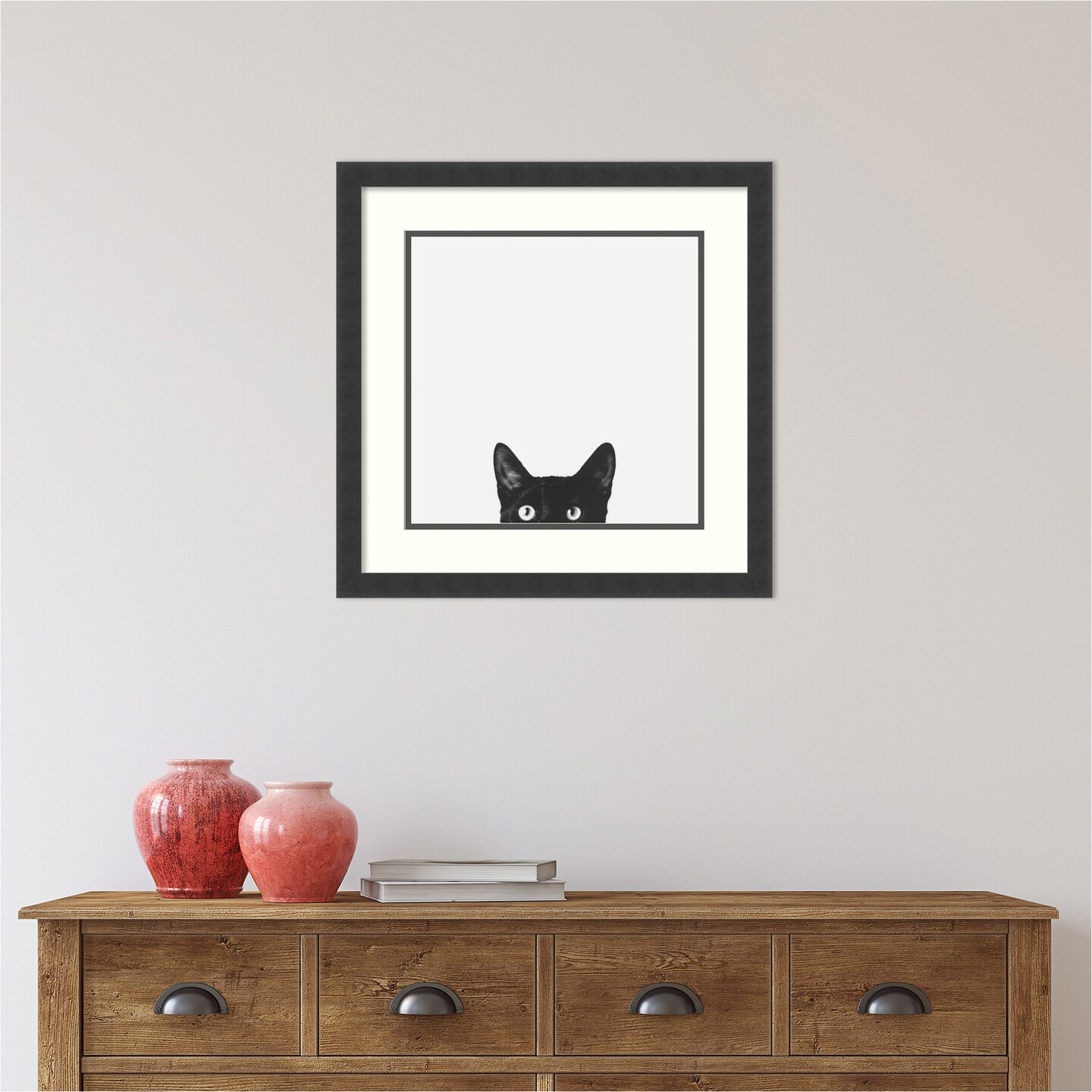 Curiosity (Cat) by Jon Bertelli Wood Framed Wall Art Print, Color