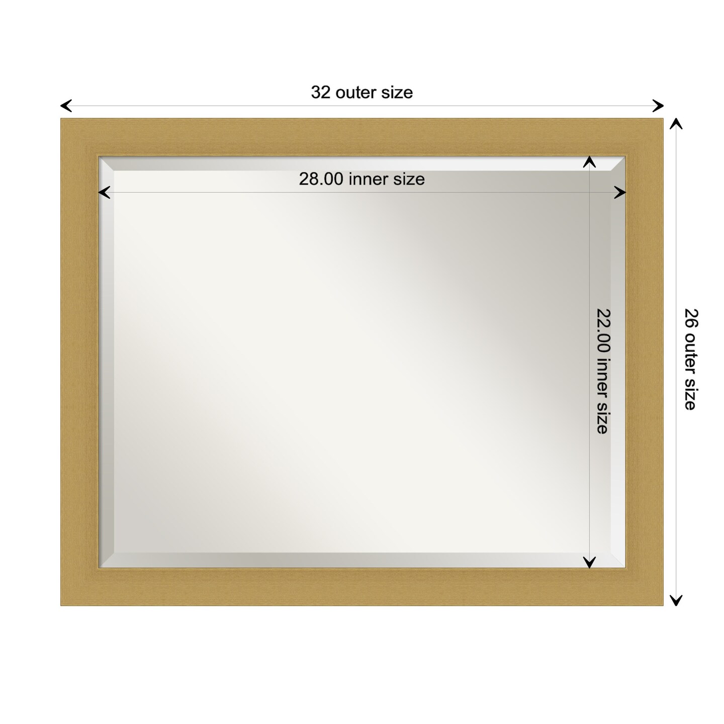 Beveled Bathroom Wall Mirror, Grace Brushed Gold Frame