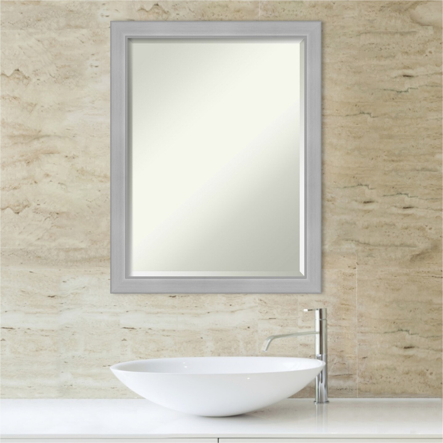 Beveled Bathroom Wall Mirror, Vista Brushed Nickel Narrow Frame