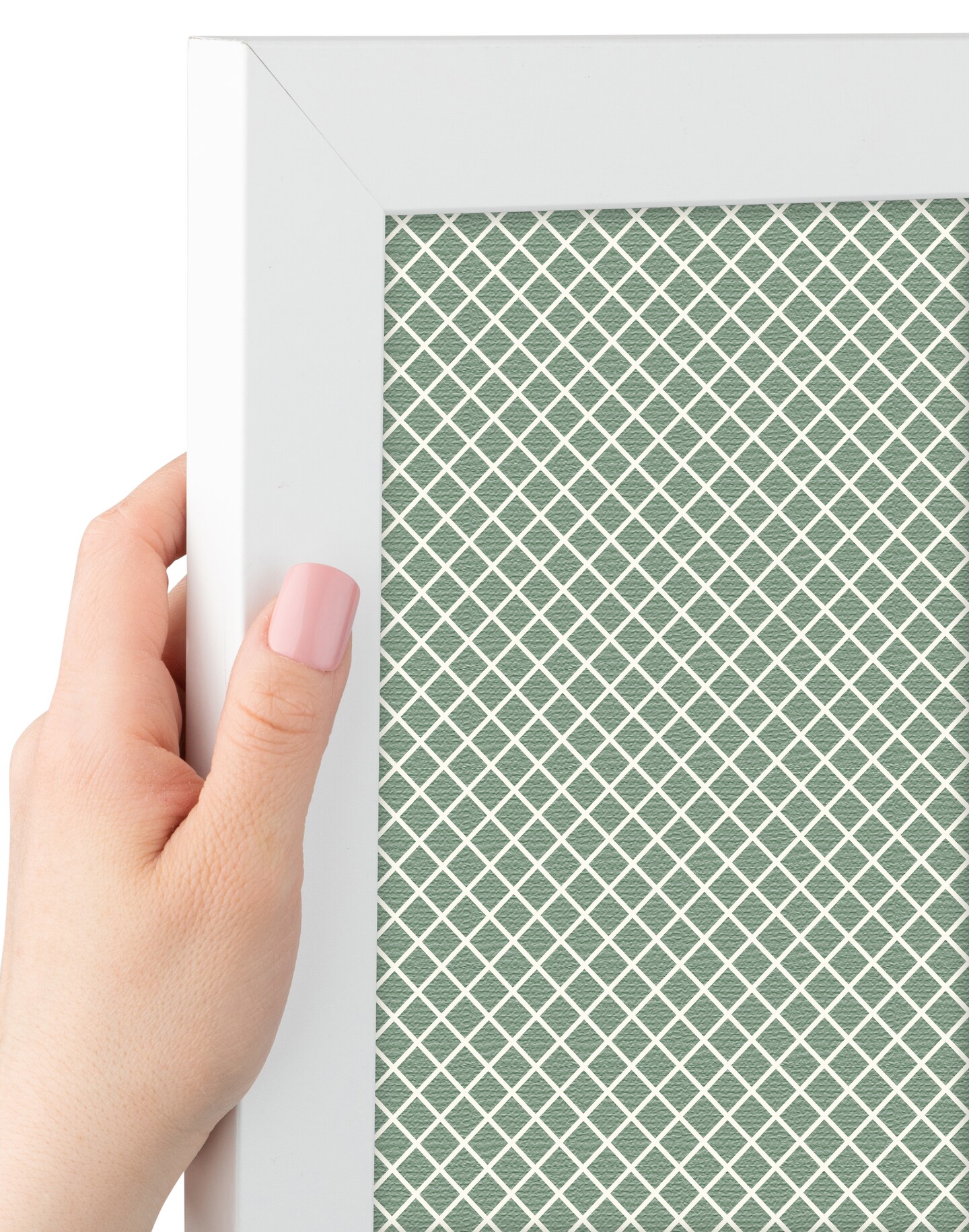 PinPix Custom Bulletin Board Nile Green Diamond Poster Board Has a Fabric Style Canvas Finish, Framed in Satin White Frame, by ArtToFrames (PinPix-380)