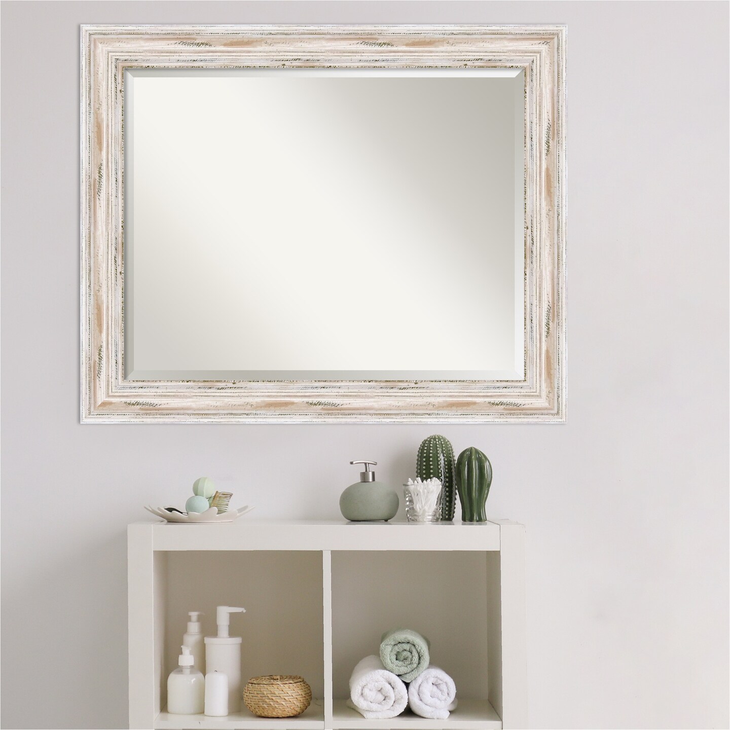 Beveled Wood Bathroom Wall Mirror, Alexandria Frame