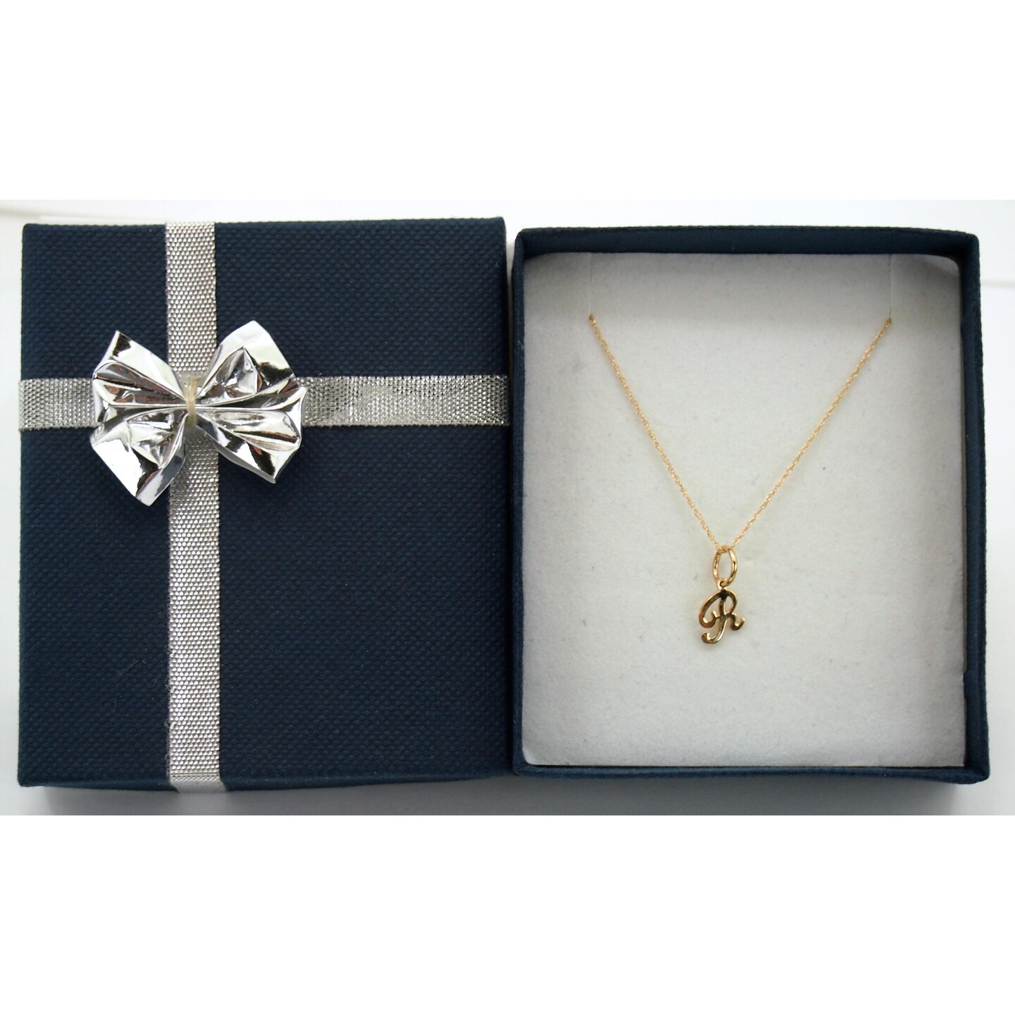 14K Yellow Gold Letter &#x22;R&#x22; Charm with 18&#x22; Gold Cable Chain &#x26; Gift Box