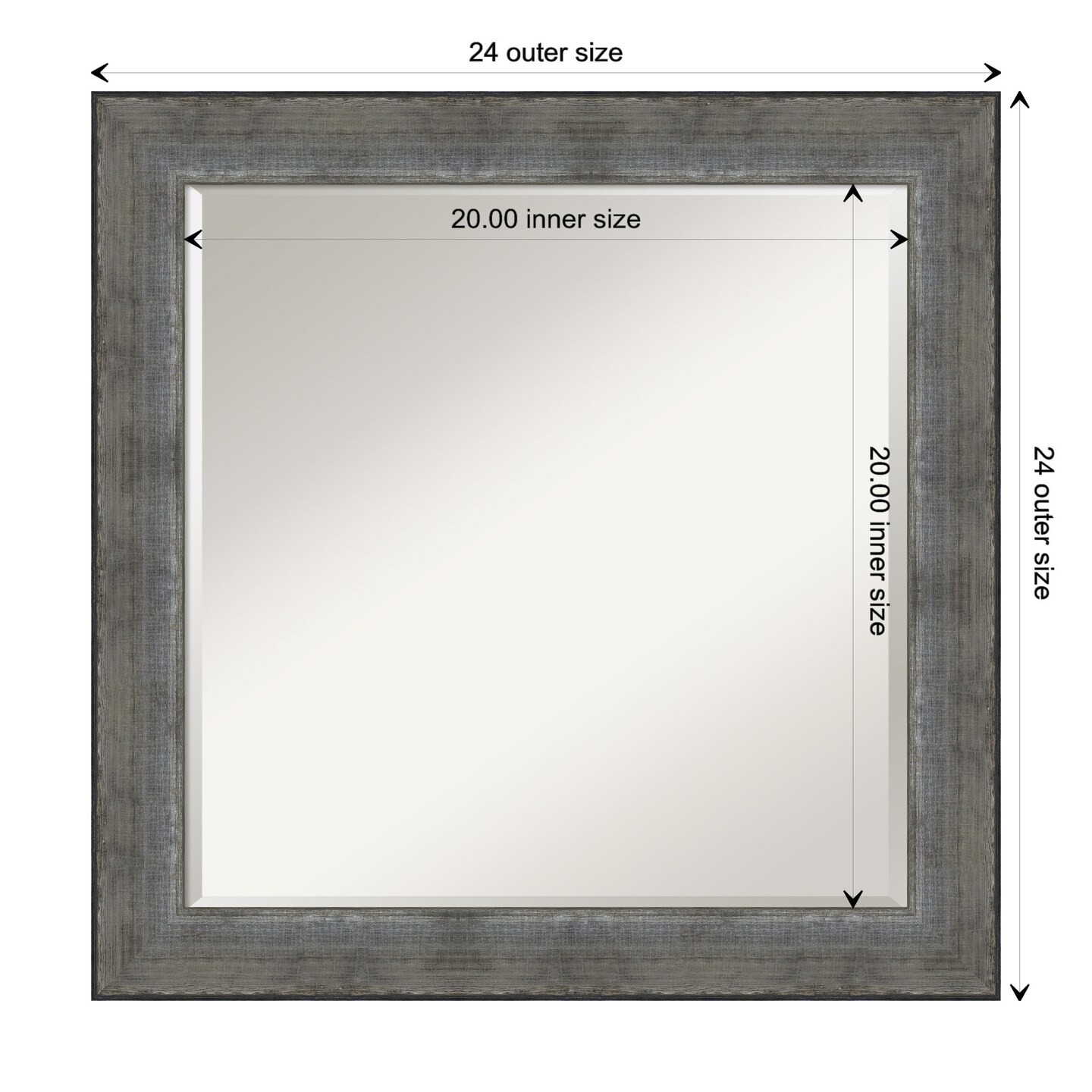 Beveled Wood Bathroom Wall Mirror, Forged Pewter Frame