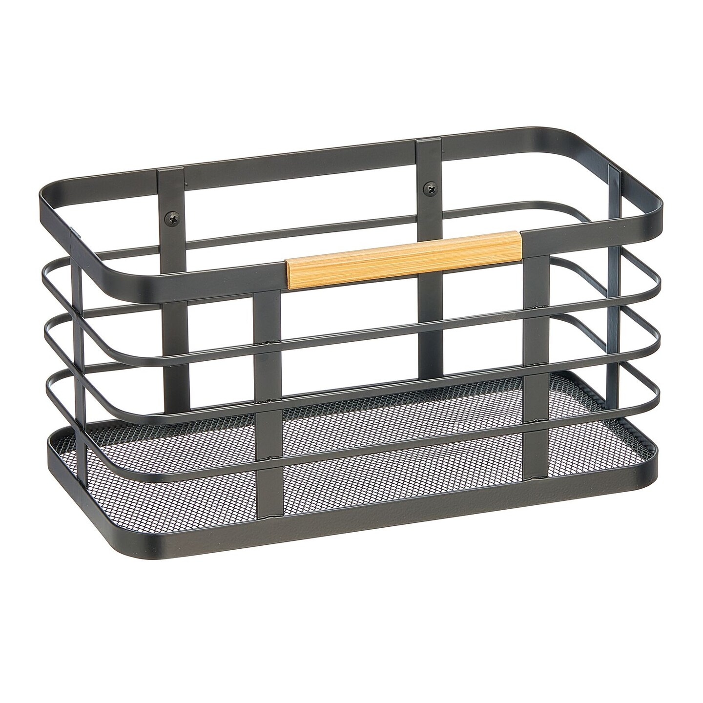 mDesign Metal Wire Wall Mount Kitchen Storage Bin Basket, Matte Black