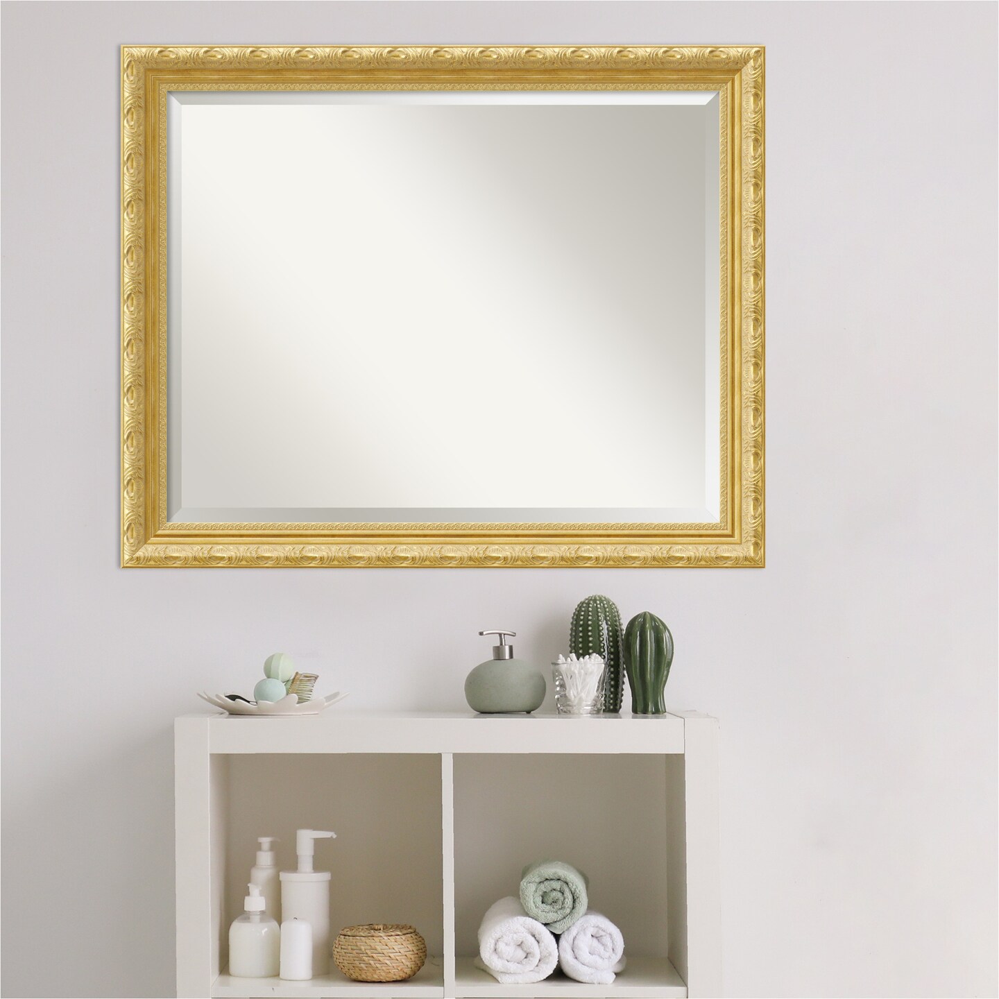 Beveled Wood Bathroom Wall Mirror, Versailles Gold Frame