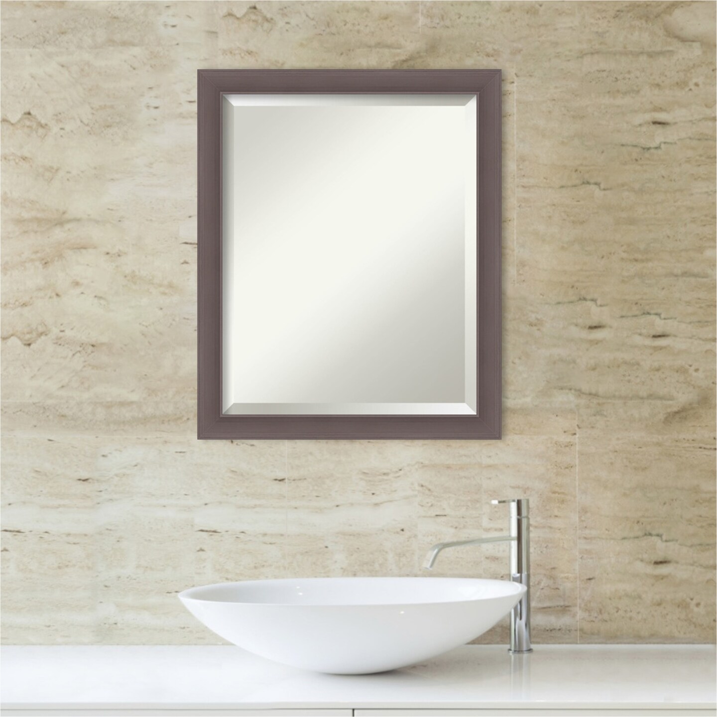 Beveled Bathroom Wall Mirror, Urban Pewter Frame