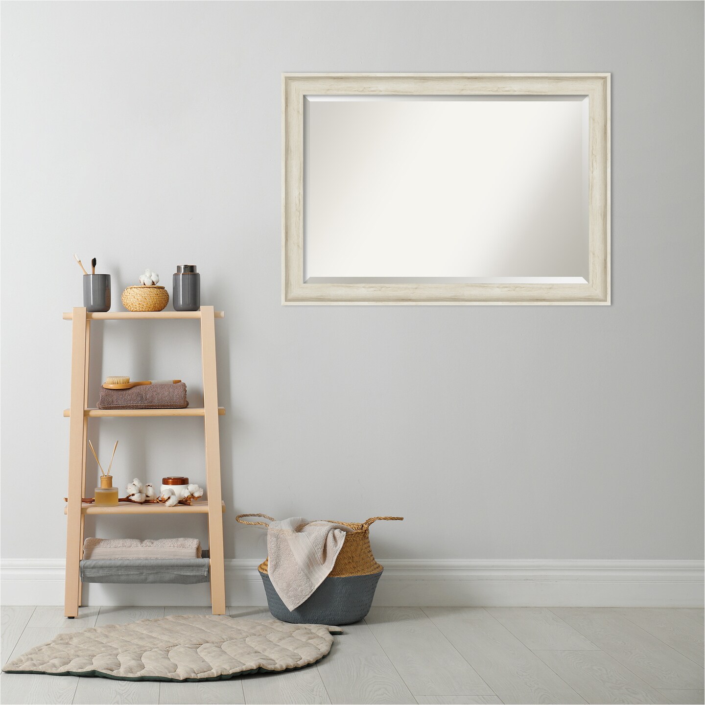 Beveled Bathroom Wall Mirror, Regal Birch Cream Frame